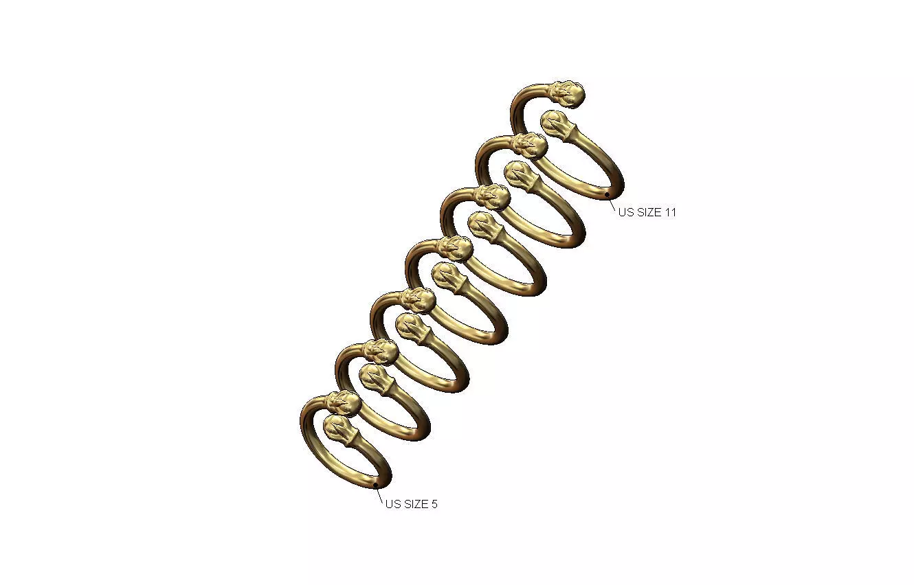 6 carved claw bead ends bypass band US sizes 5to11 3D print model_0