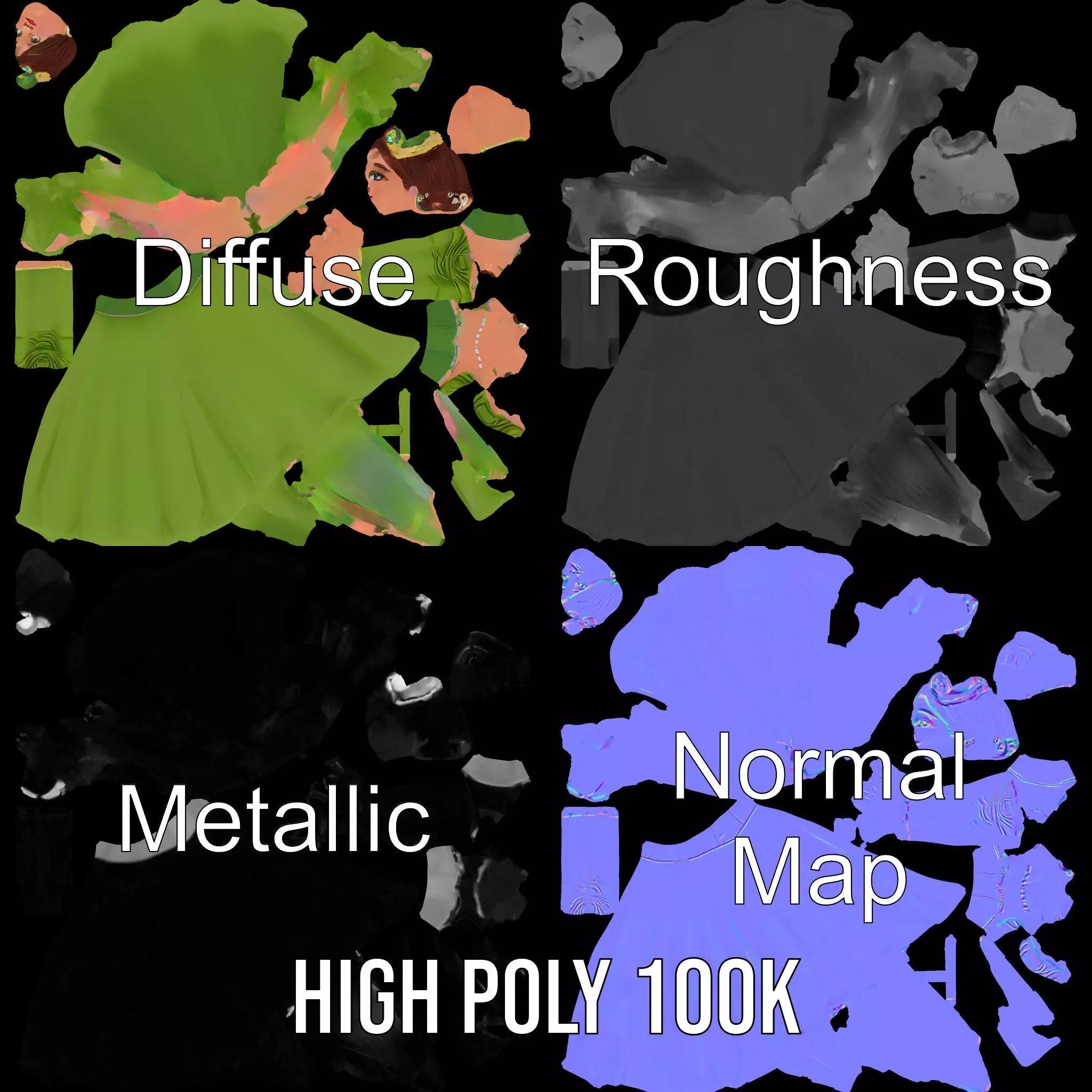 Elegant Green Princess model pack Low-poly 3D model_4