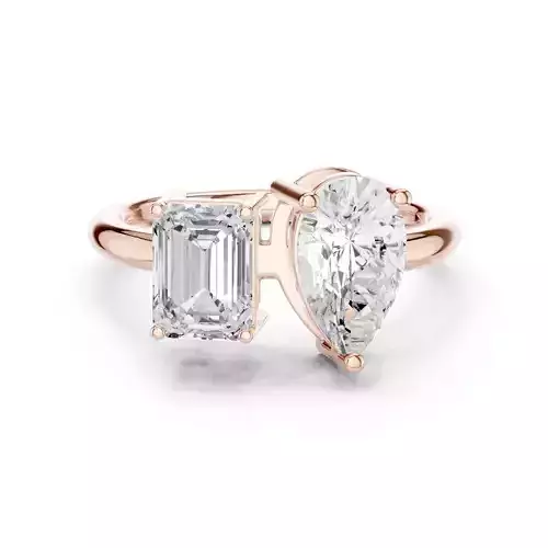 Toi Et Moi Pear and Emerald Cut Engagement Ring 3DM STL Video 3D print model