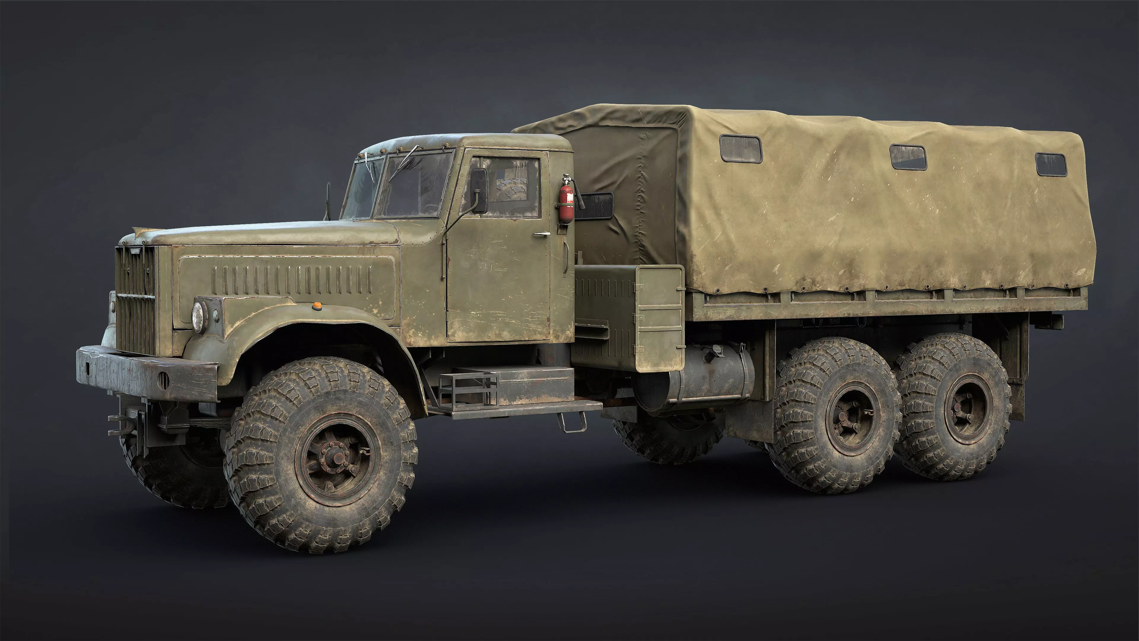 Kraz-255B Military Truck Game Ready Low-poly 3D model_2