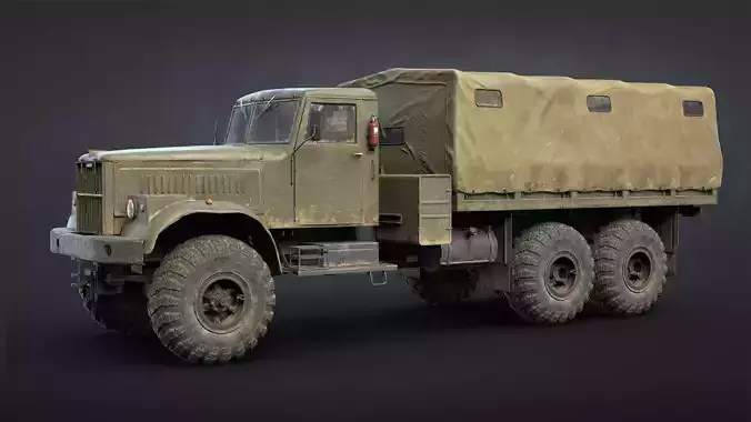 Kraz-255B Military Truck Game Ready Low-poly 3D model 2