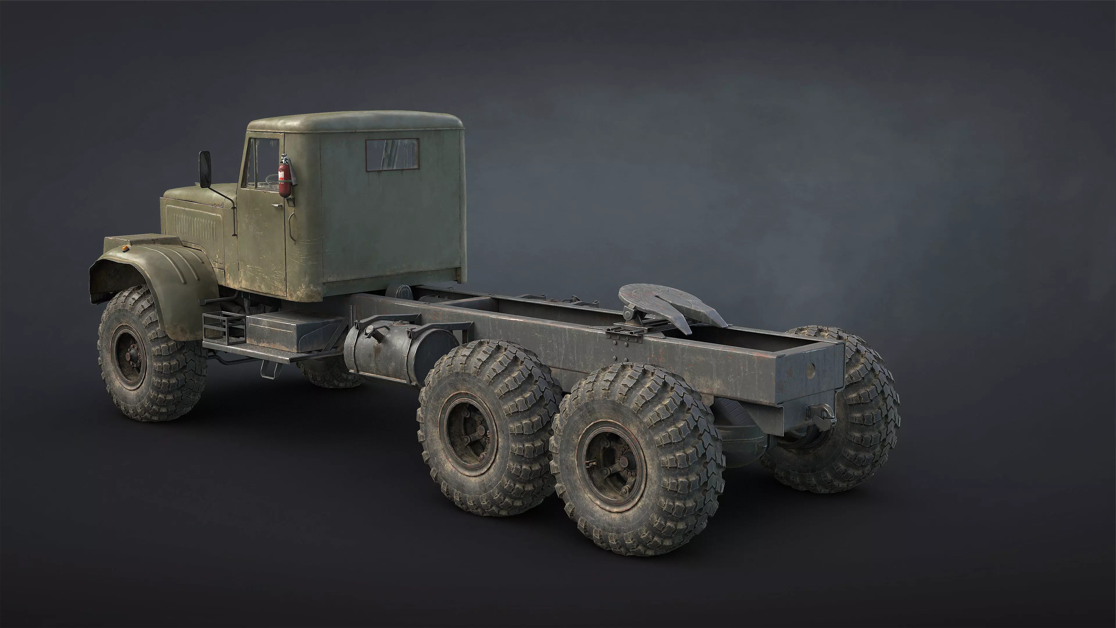 Kraz-255B Military Truck Game Ready Low-poly 3D model_10