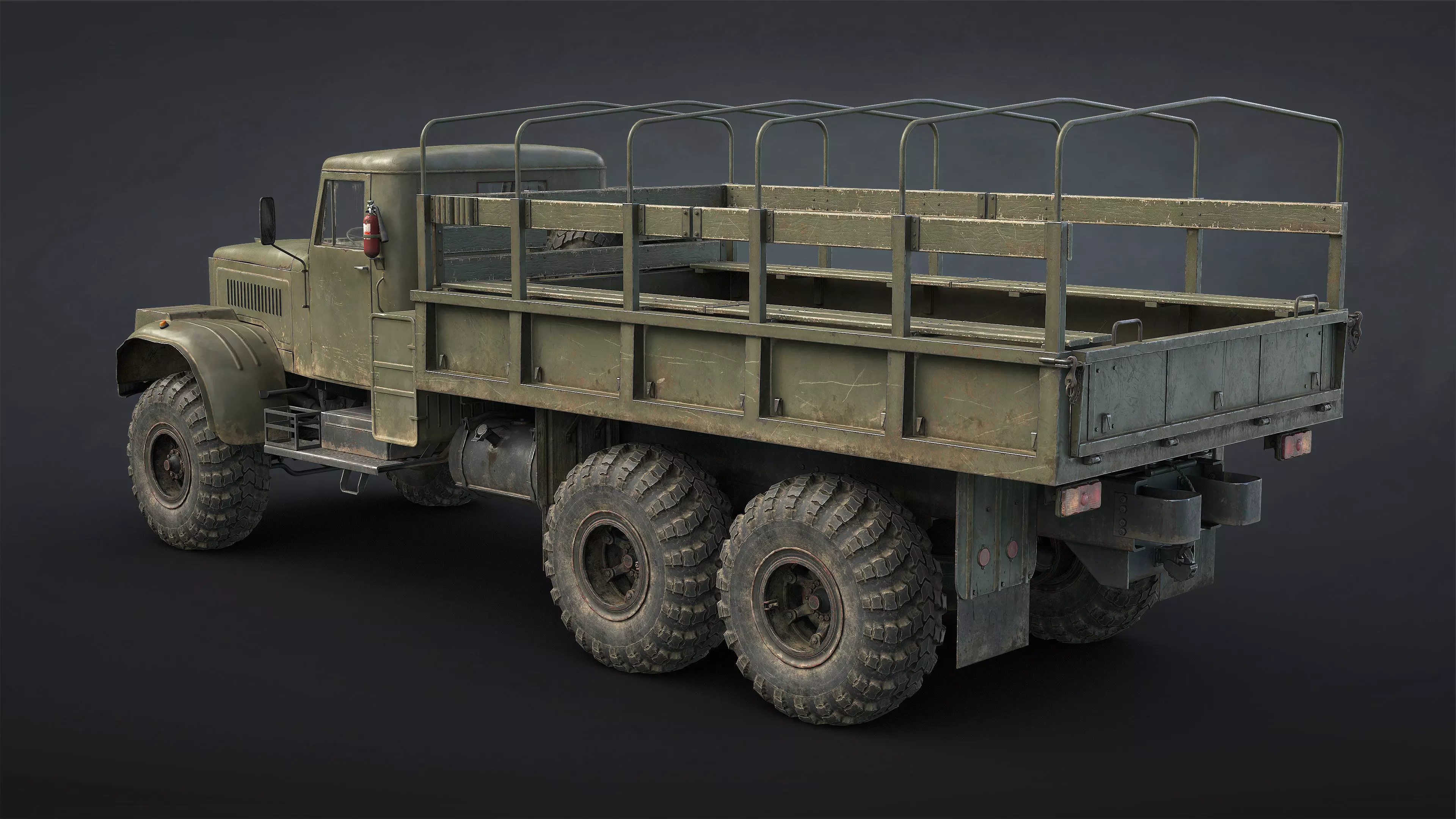 Kraz-255B Military Truck Game Ready Low-poly 3D model_7