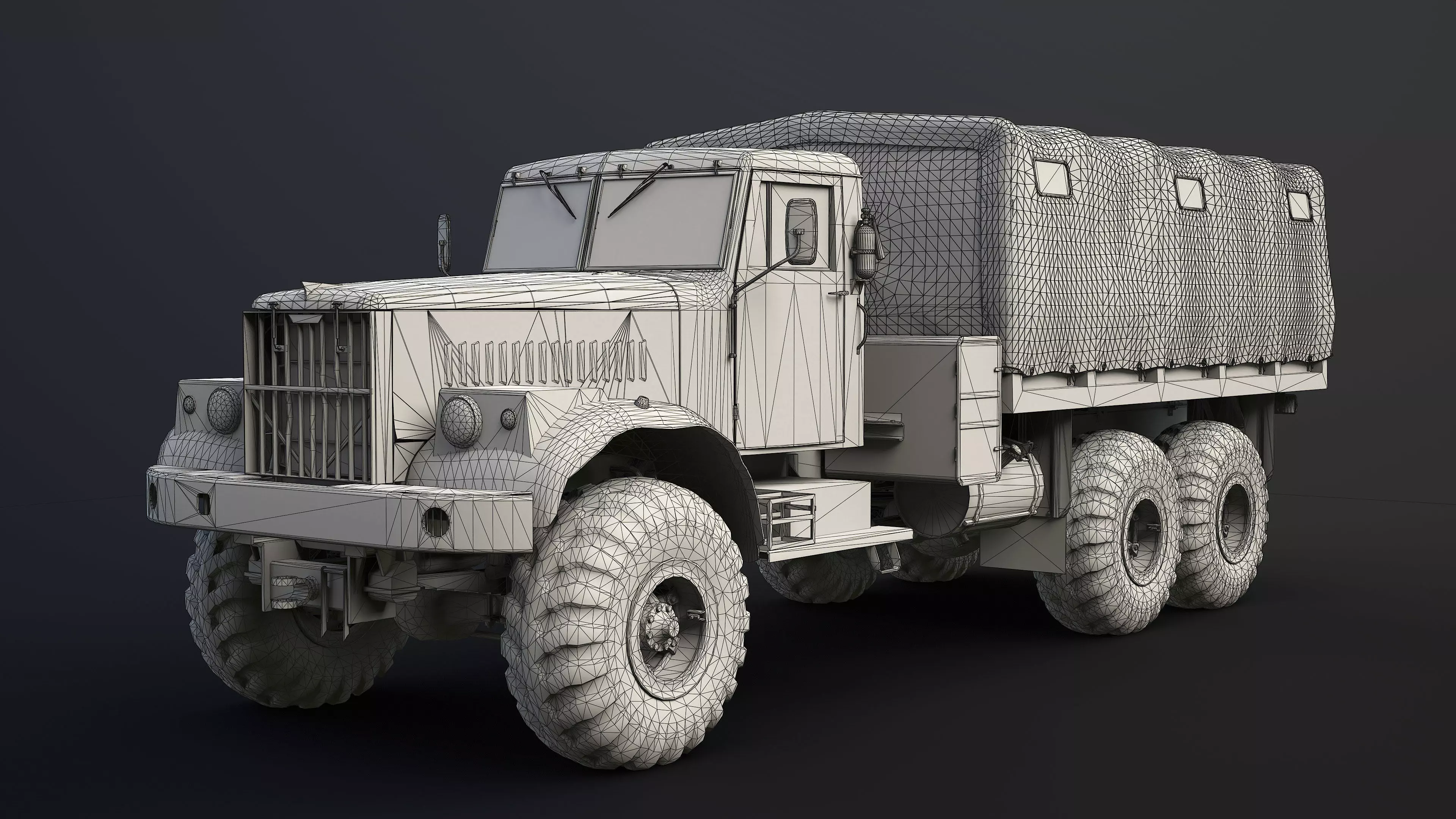 Kraz-255B Military Truck Game Ready Low-poly 3D model_11