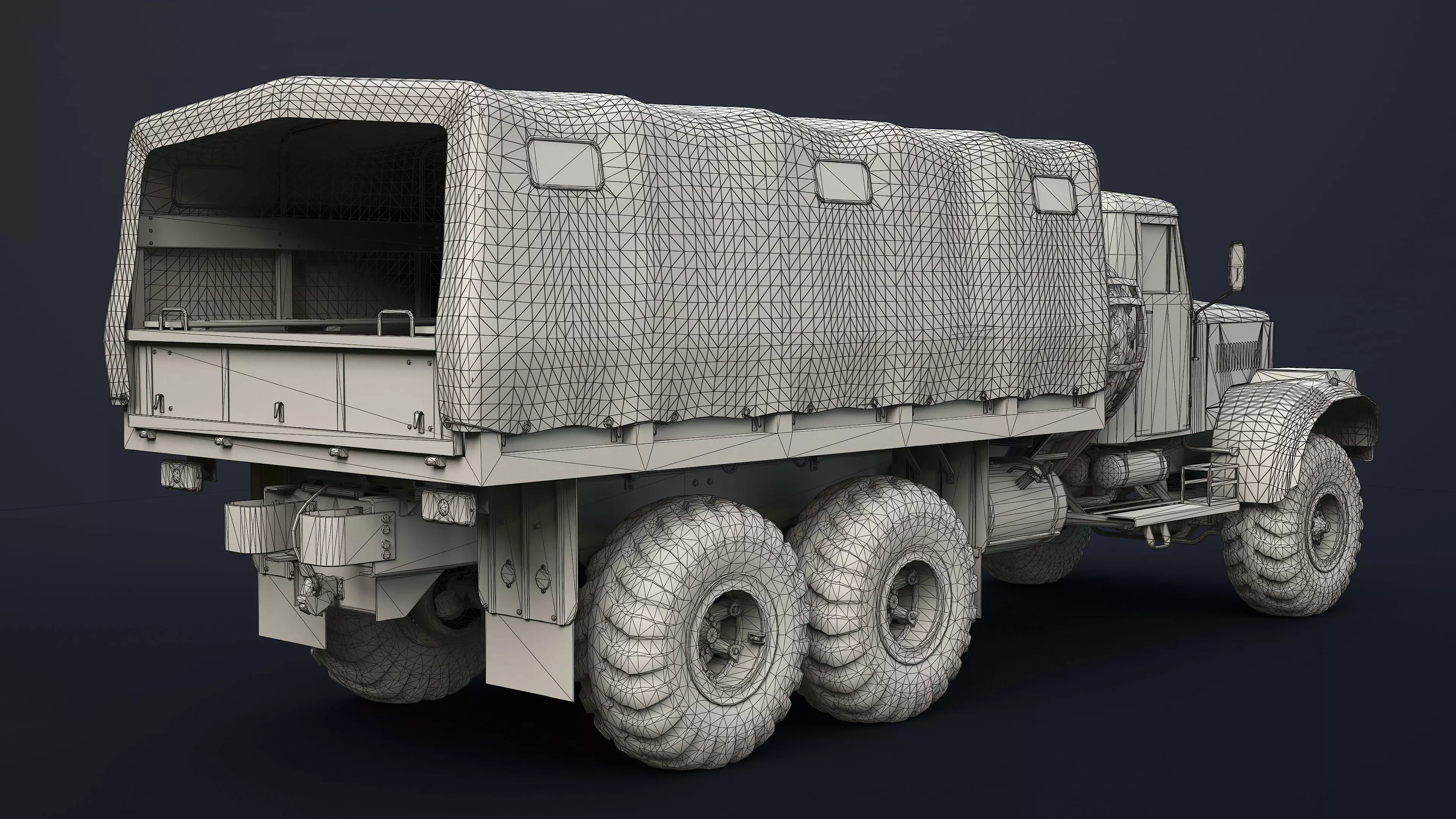 Kraz-255B Military Truck Game Ready Low-poly 3D model_12