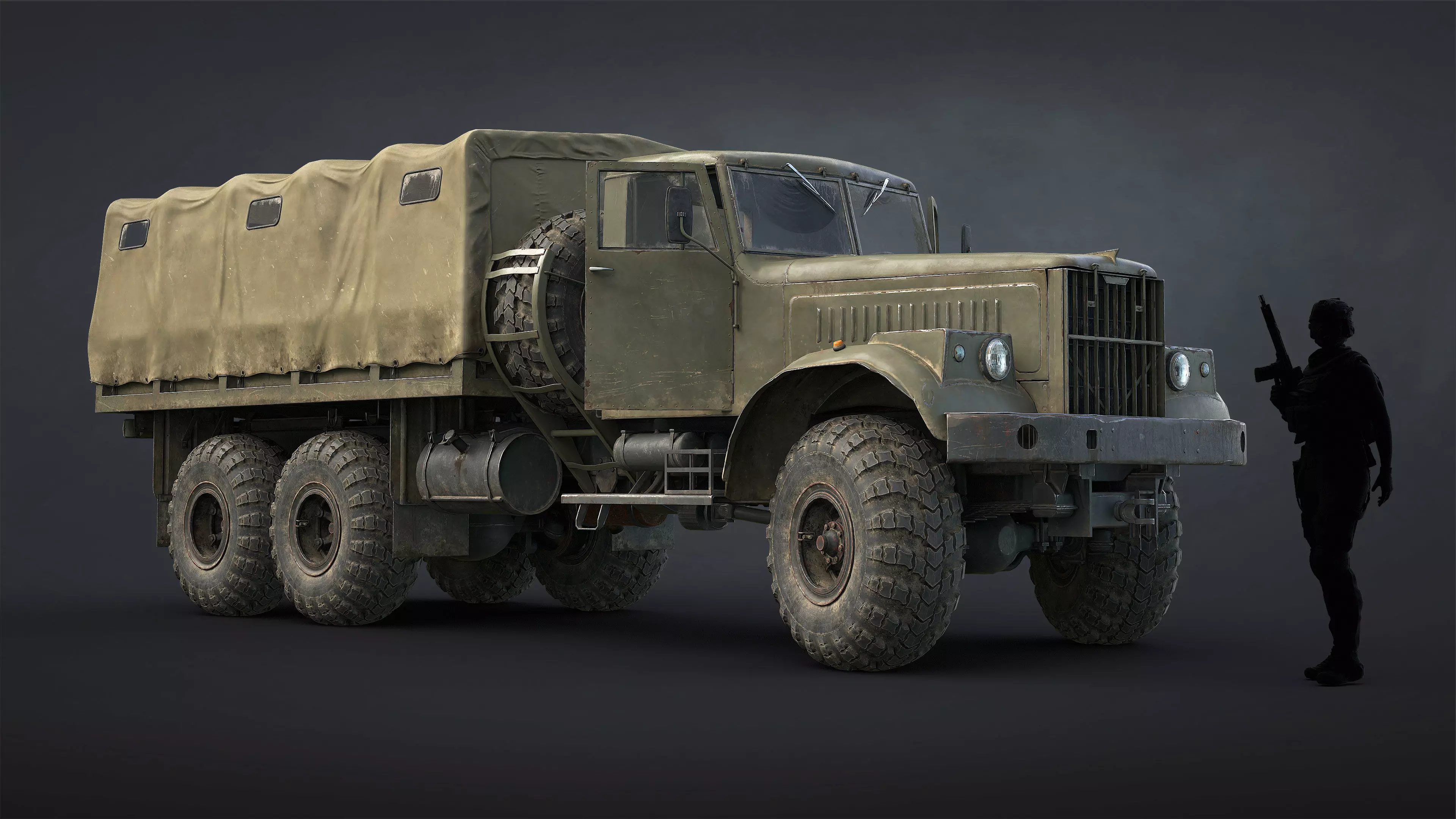Kraz-255B Military Truck Game Ready Low-poly 3D model_5
