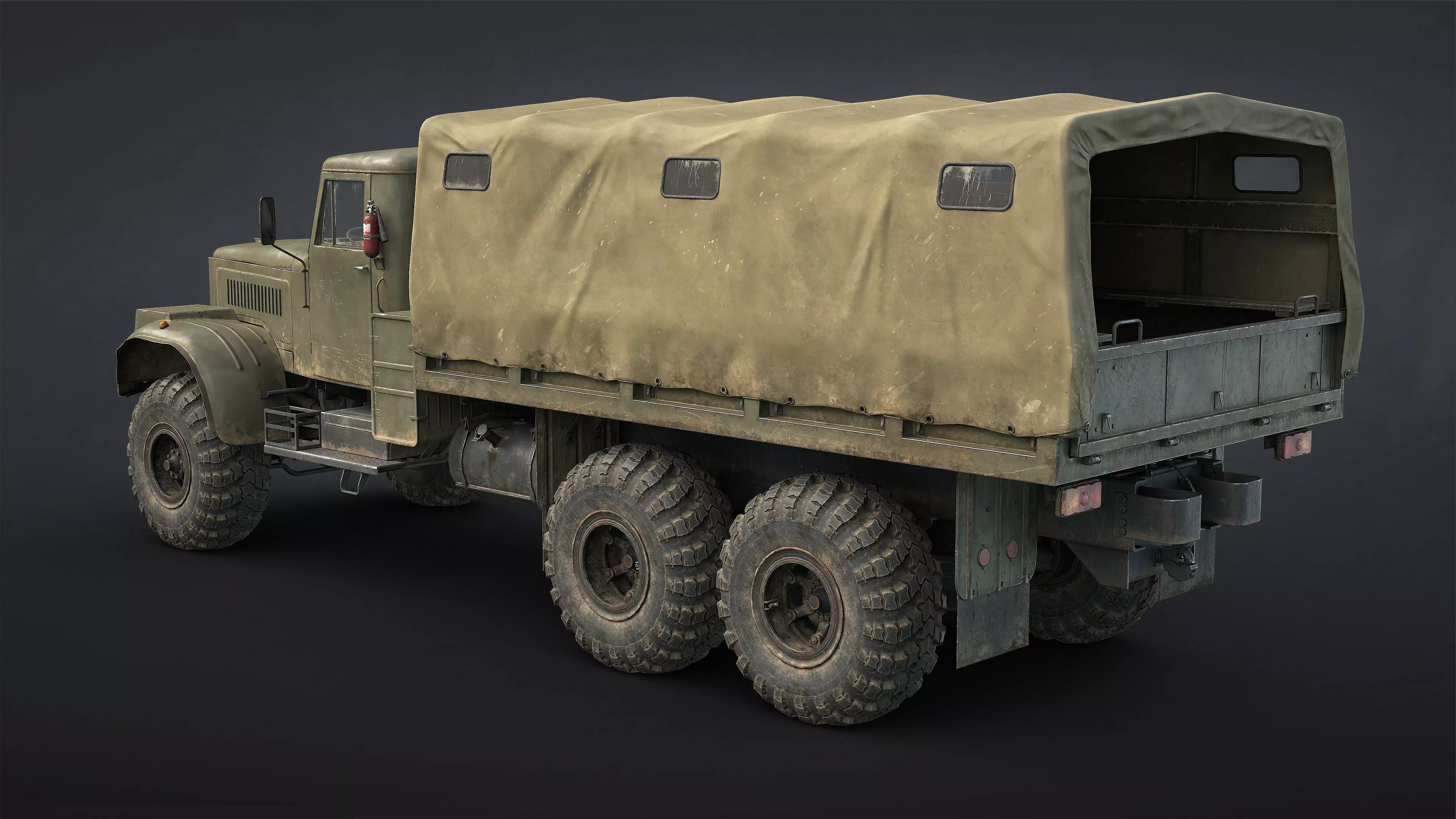 Kraz-255B Military Truck Game Ready Low-poly 3D model_6