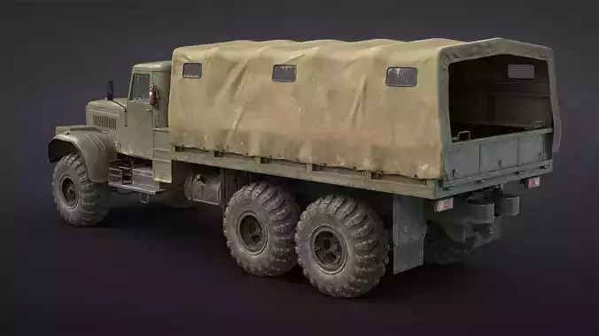 Kraz-255B Military Truck Game Ready Low-poly 3D model 6