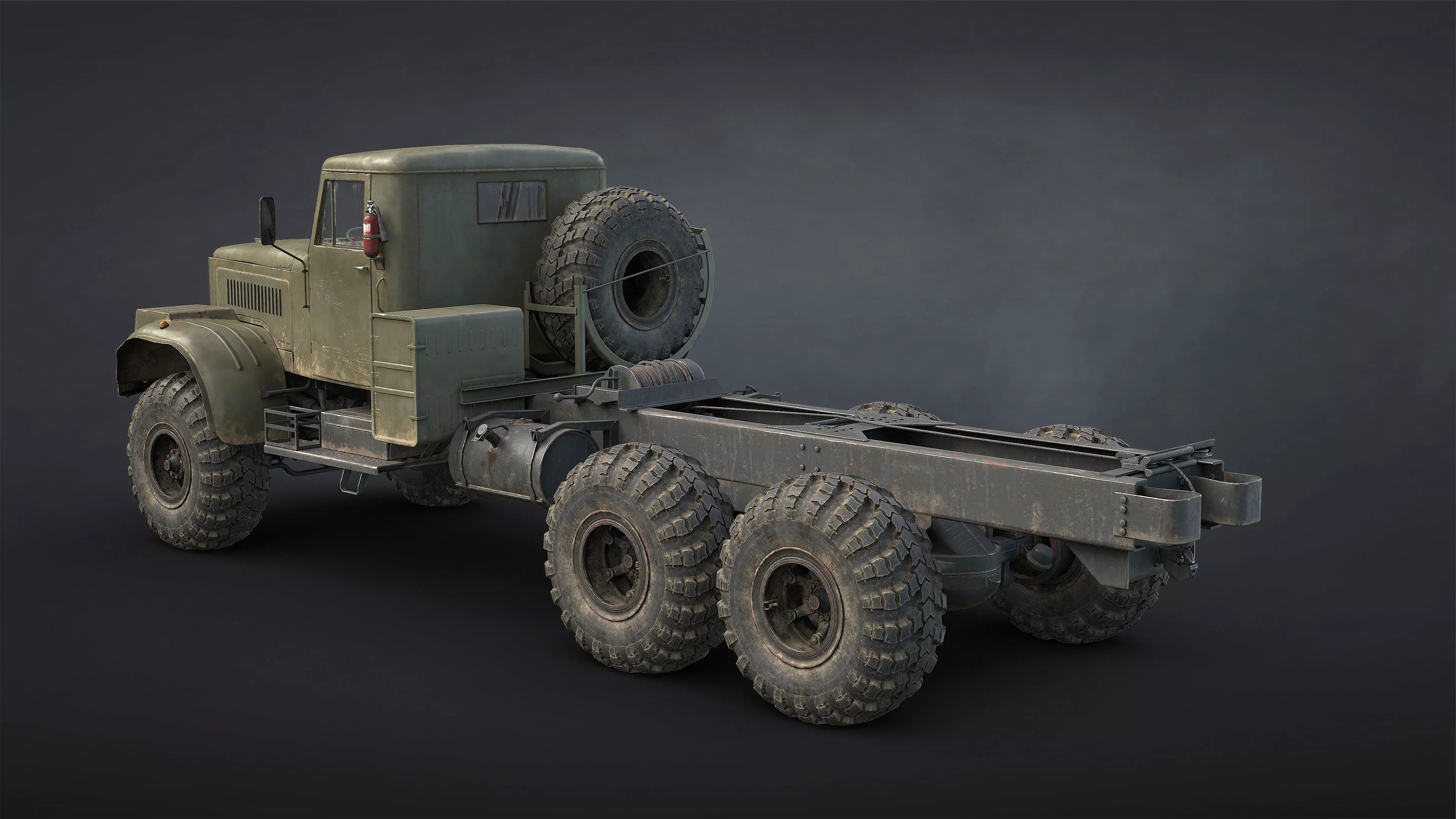 Kraz-255B Military Truck Game Ready Low-poly 3D model_9