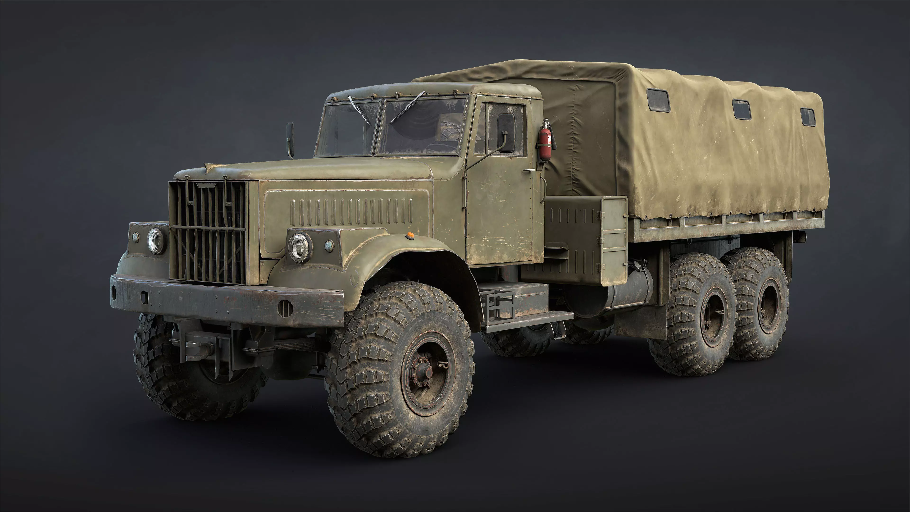 Kraz-255B Military Truck Game Ready Low-poly 3D model_0