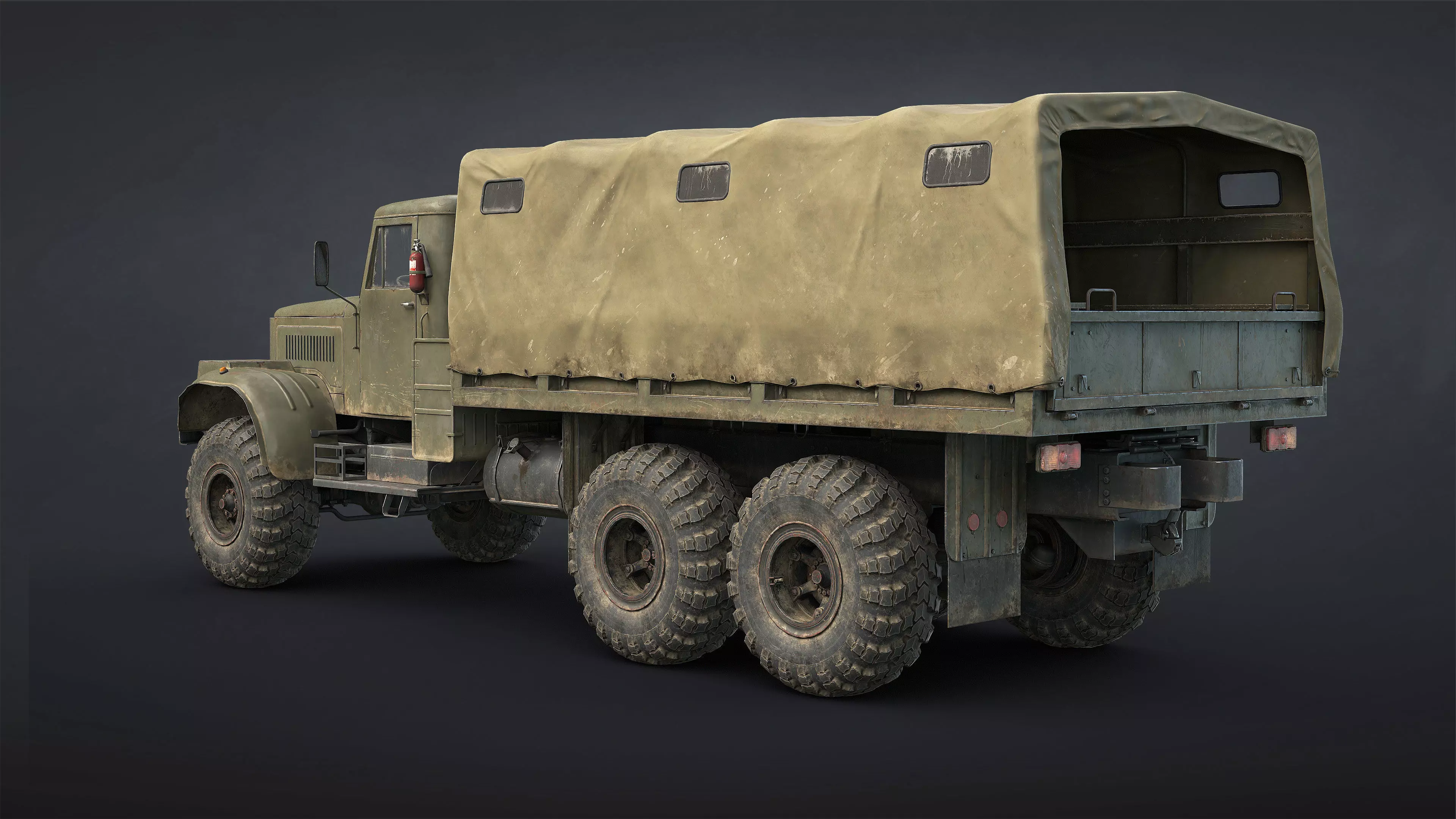 Kraz-255B Military Truck Game Ready Low-poly 3D model_3