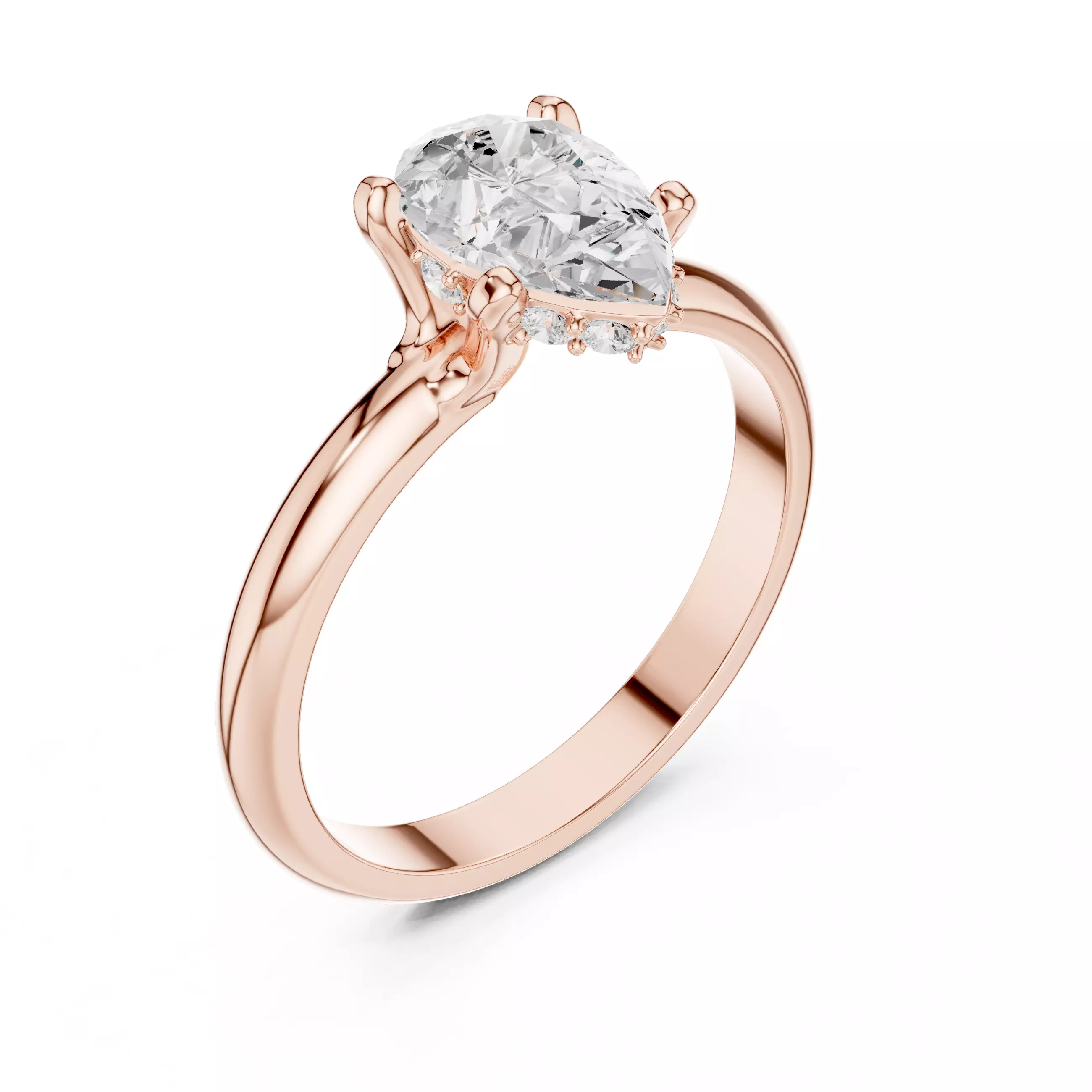 1CT Pear Cut Hidden Halo Diamond Engagement Ring 3DM STL Video 3D print model_4