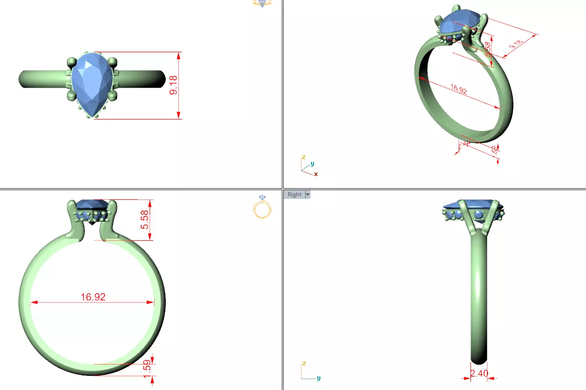 1CT Pear Cut Hidden Halo Diamond Engagement Ring 3DM STL Video 3D print model_15
