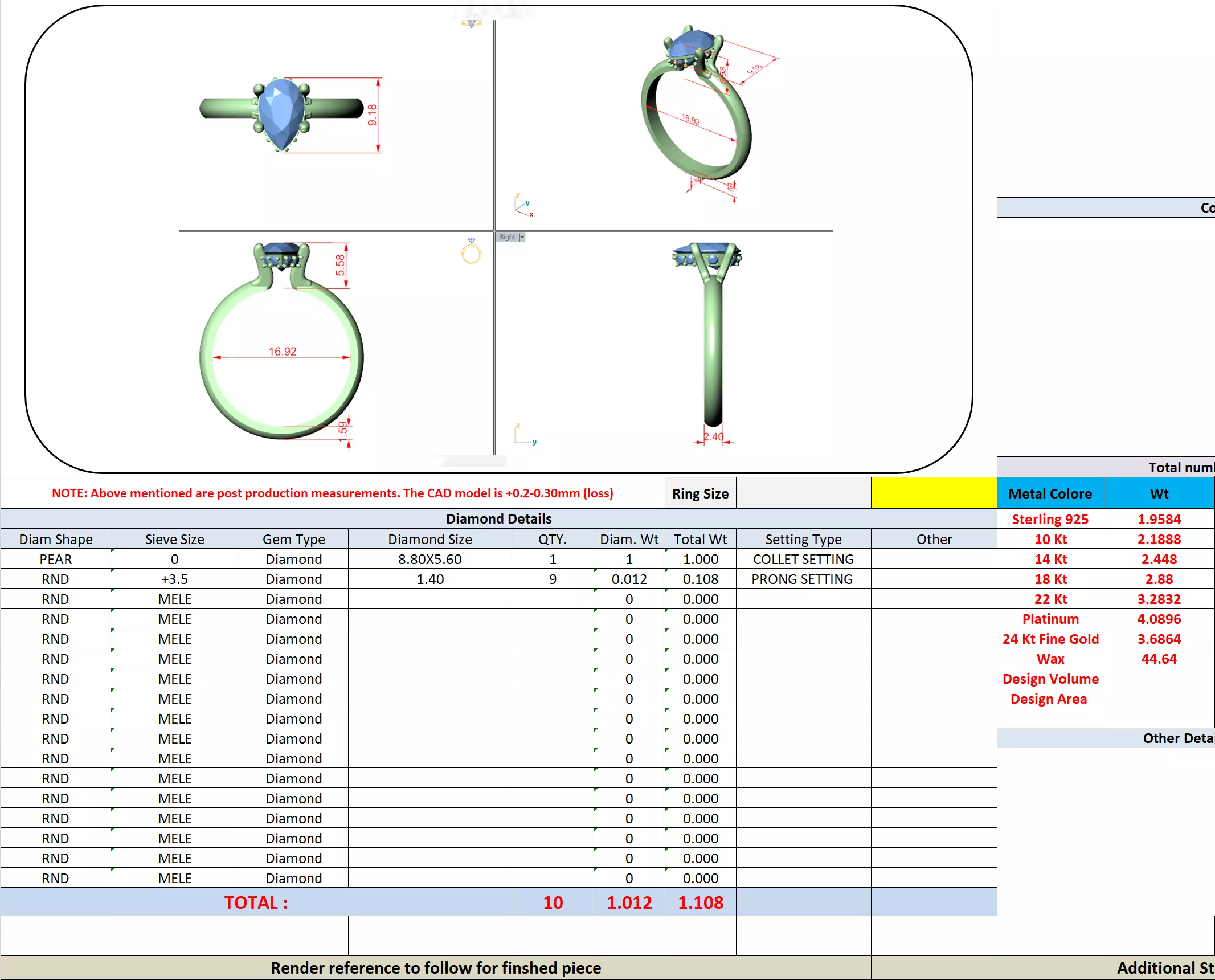 1CT Pear Cut Hidden Halo Diamond Engagement Ring 3DM STL Video 3D print model_16