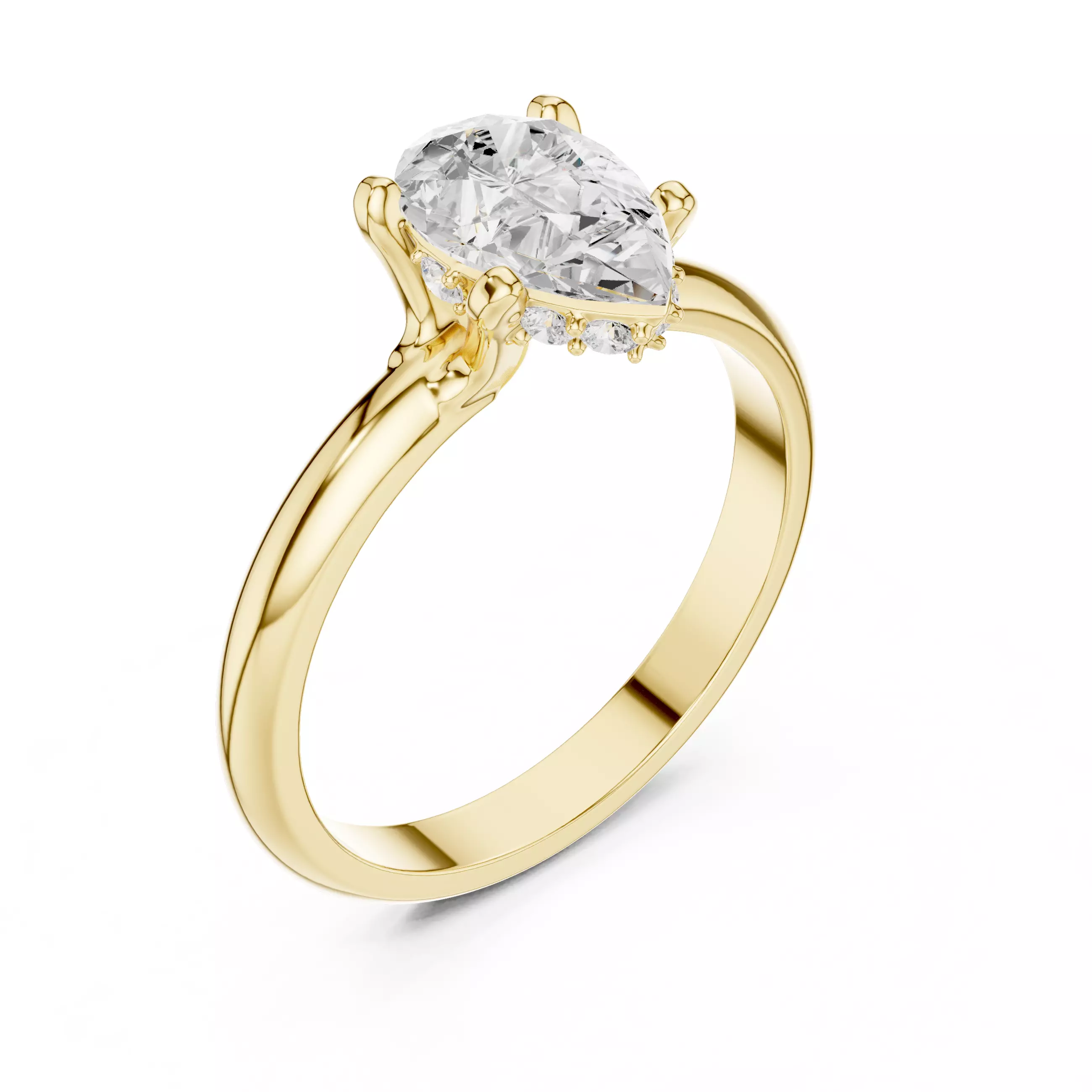 1CT Pear Cut Hidden Halo Diamond Engagement Ring 3DM STL Video 3D print model_8