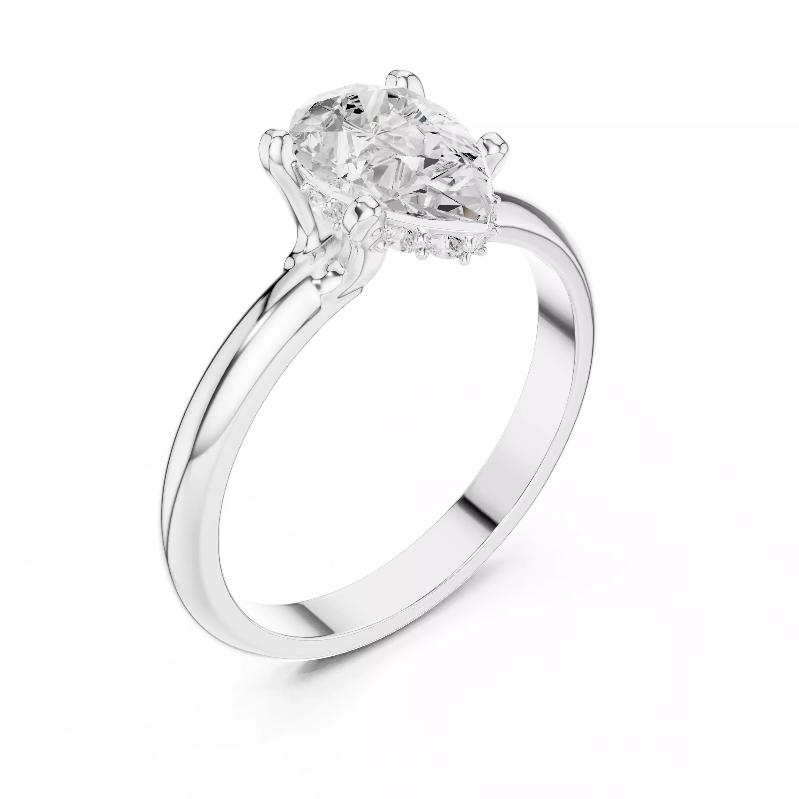 1CT Pear Cut Hidden Halo Diamond Engagement Ring 3DM STL Video 3D print model_12