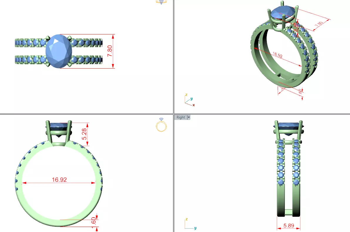 1CT Oval Cut Double Band Engagement Wedding Ring 3DM STL Video 3D print model_15