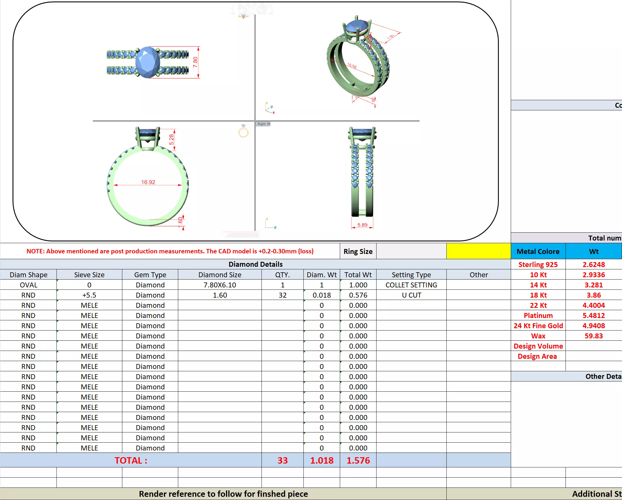 1CT Oval Cut Double Band Engagement Wedding Ring 3DM STL Video 3D print model_16