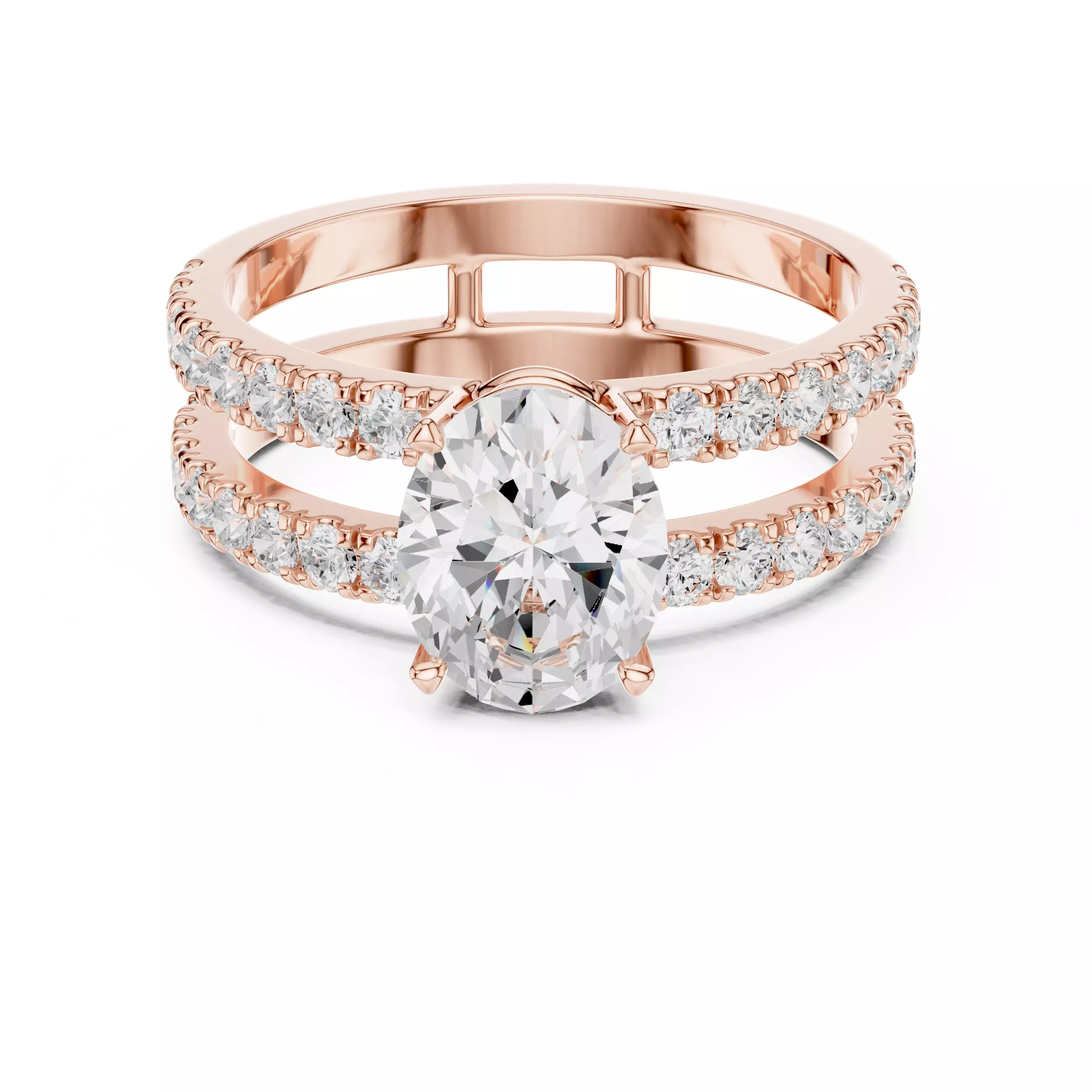 1CT Oval Cut Double Band Engagement Wedding Ring 3DM STL Video 3D print model_6