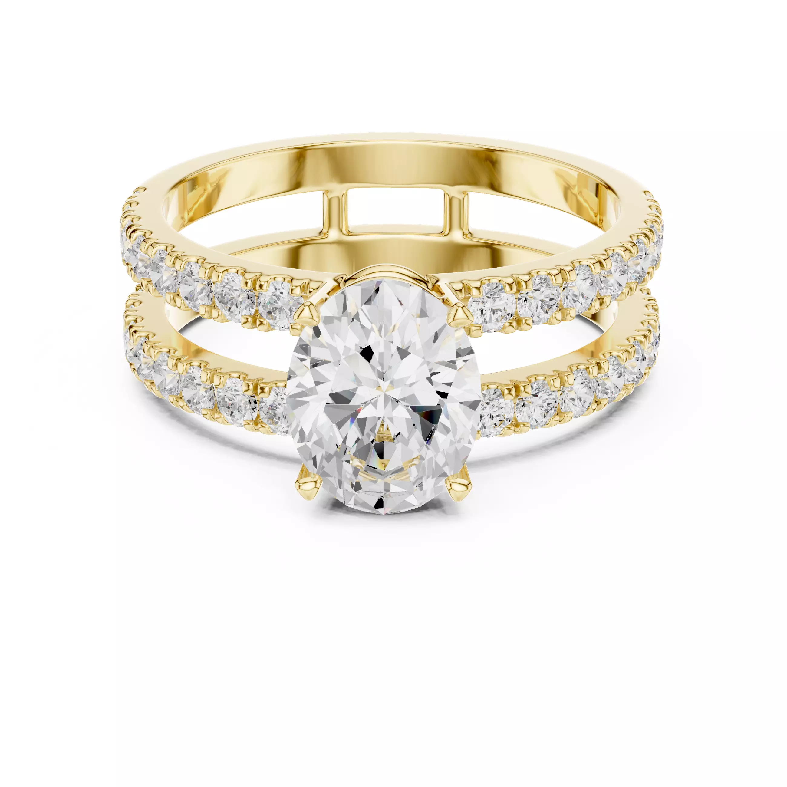 1CT Oval Cut Double Band Engagement Wedding Ring 3DM STL Video 3D print model_10