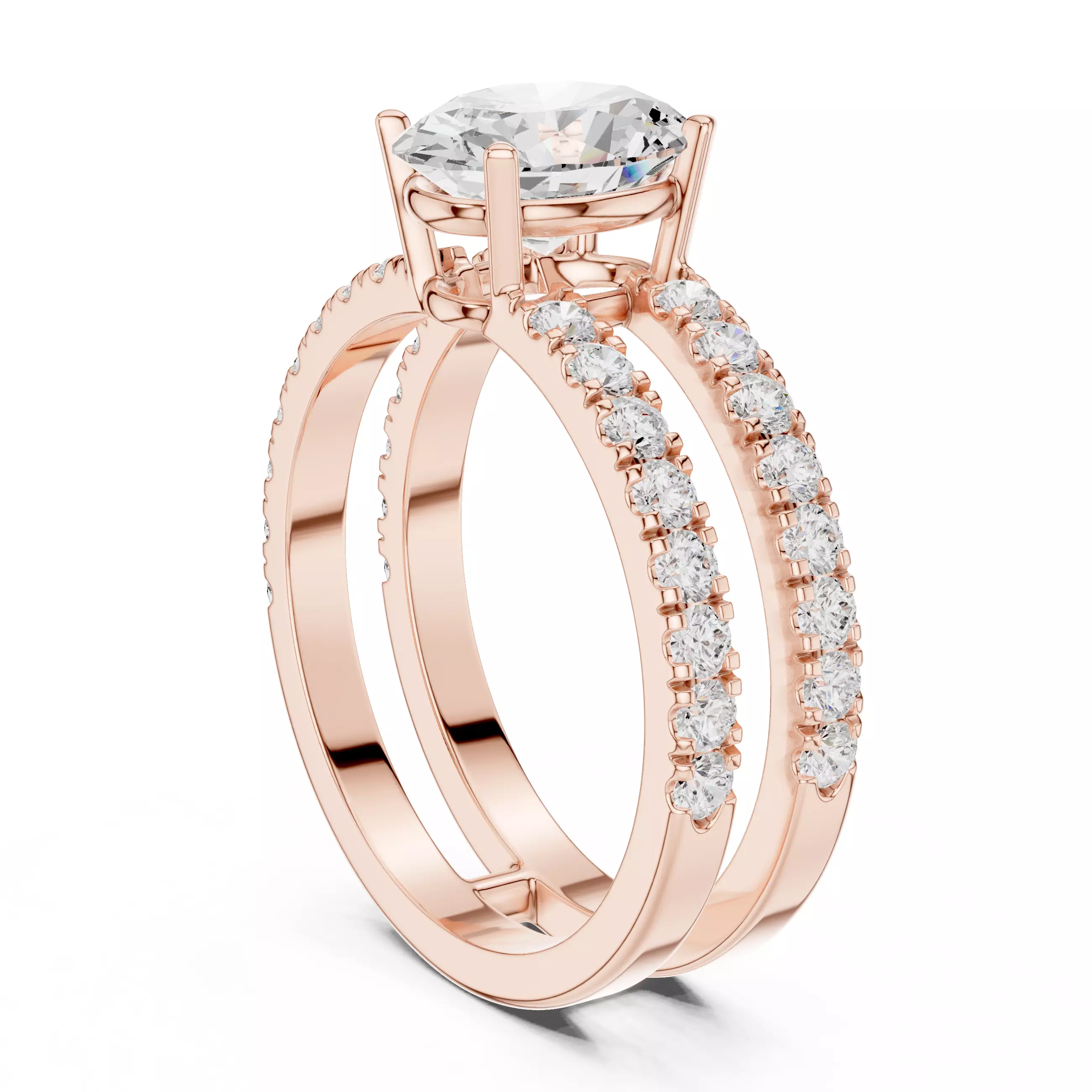 1CT Oval Cut Double Band Engagement Wedding Ring 3DM STL Video 3D print model_3