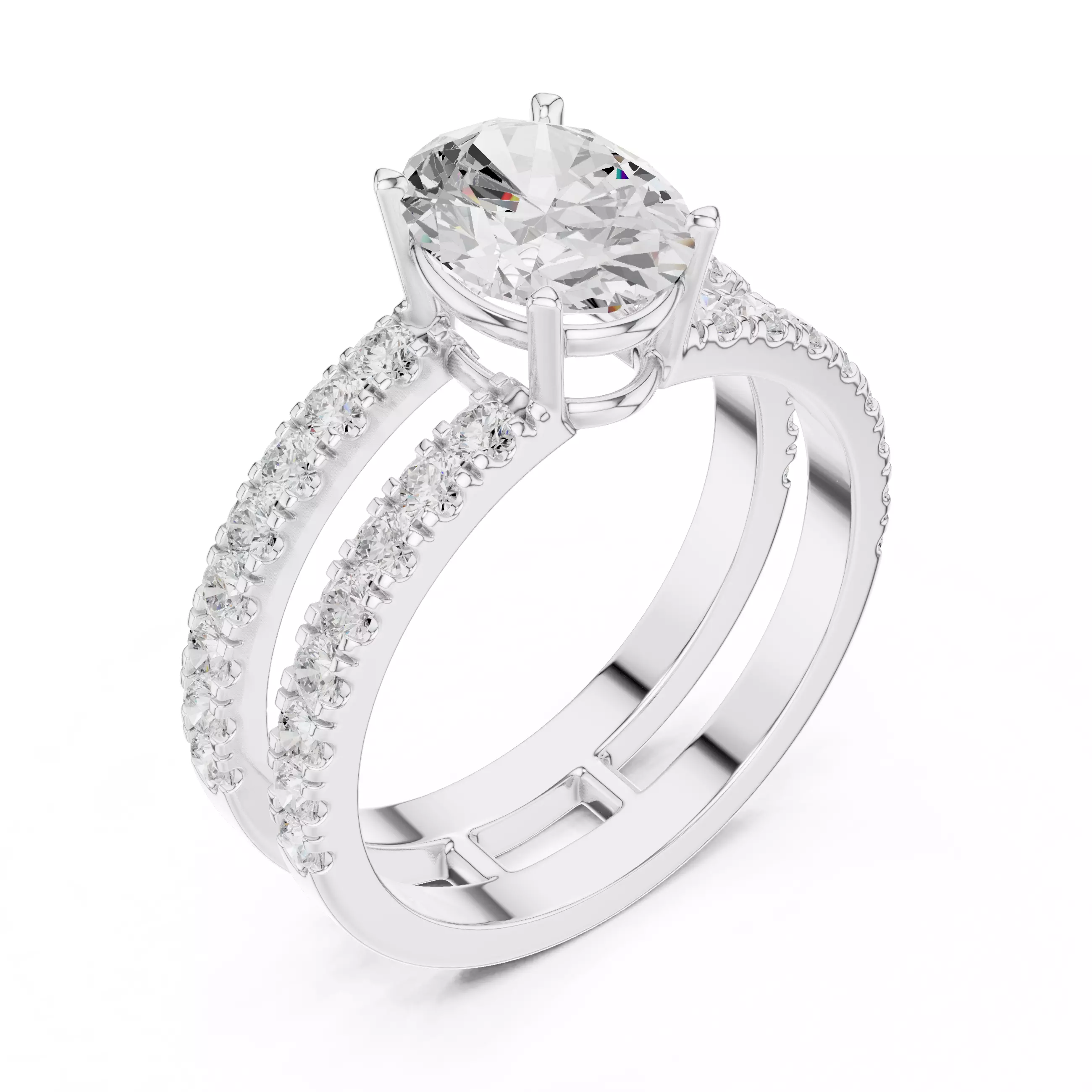 1CT Oval Cut Double Band Engagement Wedding Ring 3DM STL Video 3D print model_12