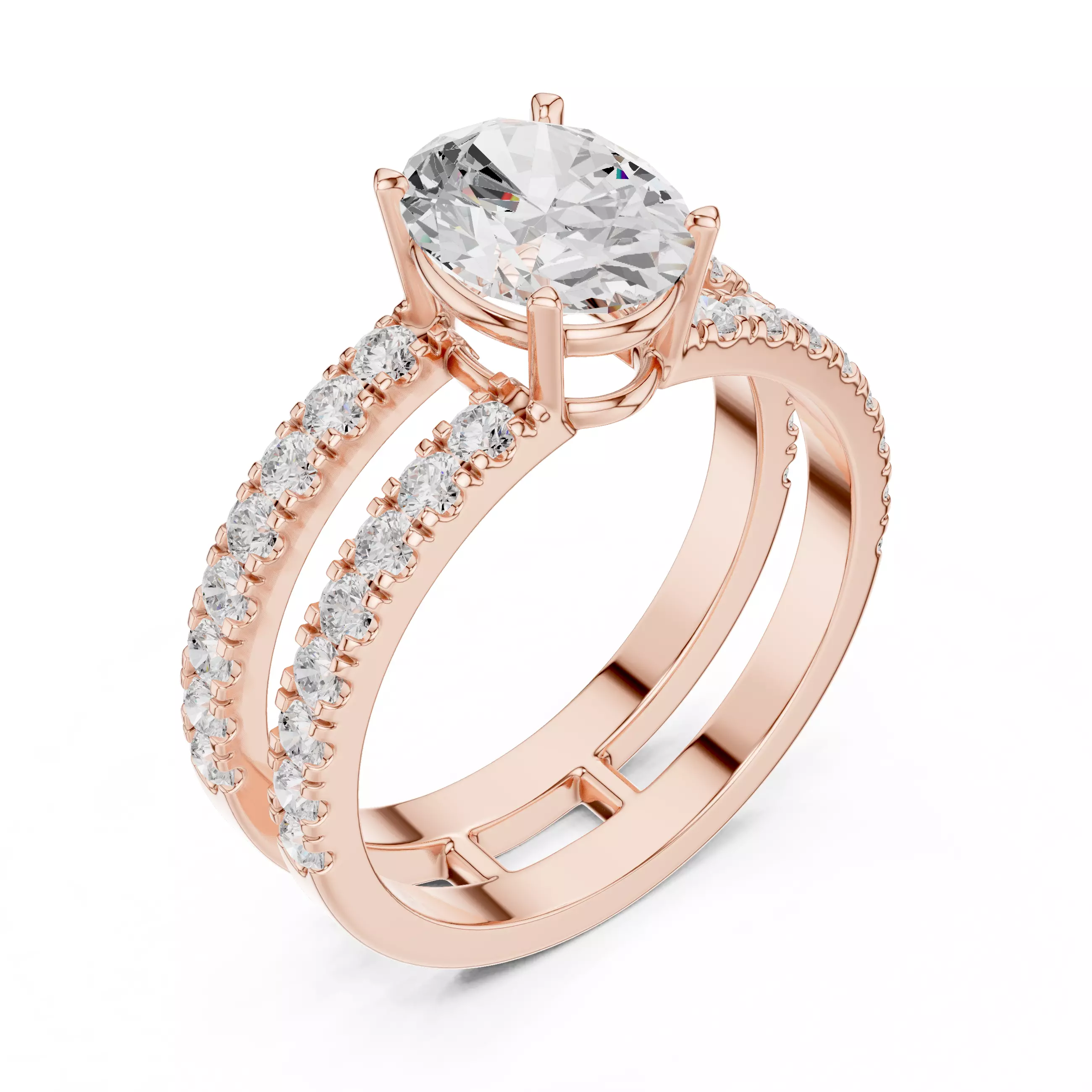 1CT Oval Cut Double Band Engagement Wedding Ring 3DM STL Video 3D print model_4