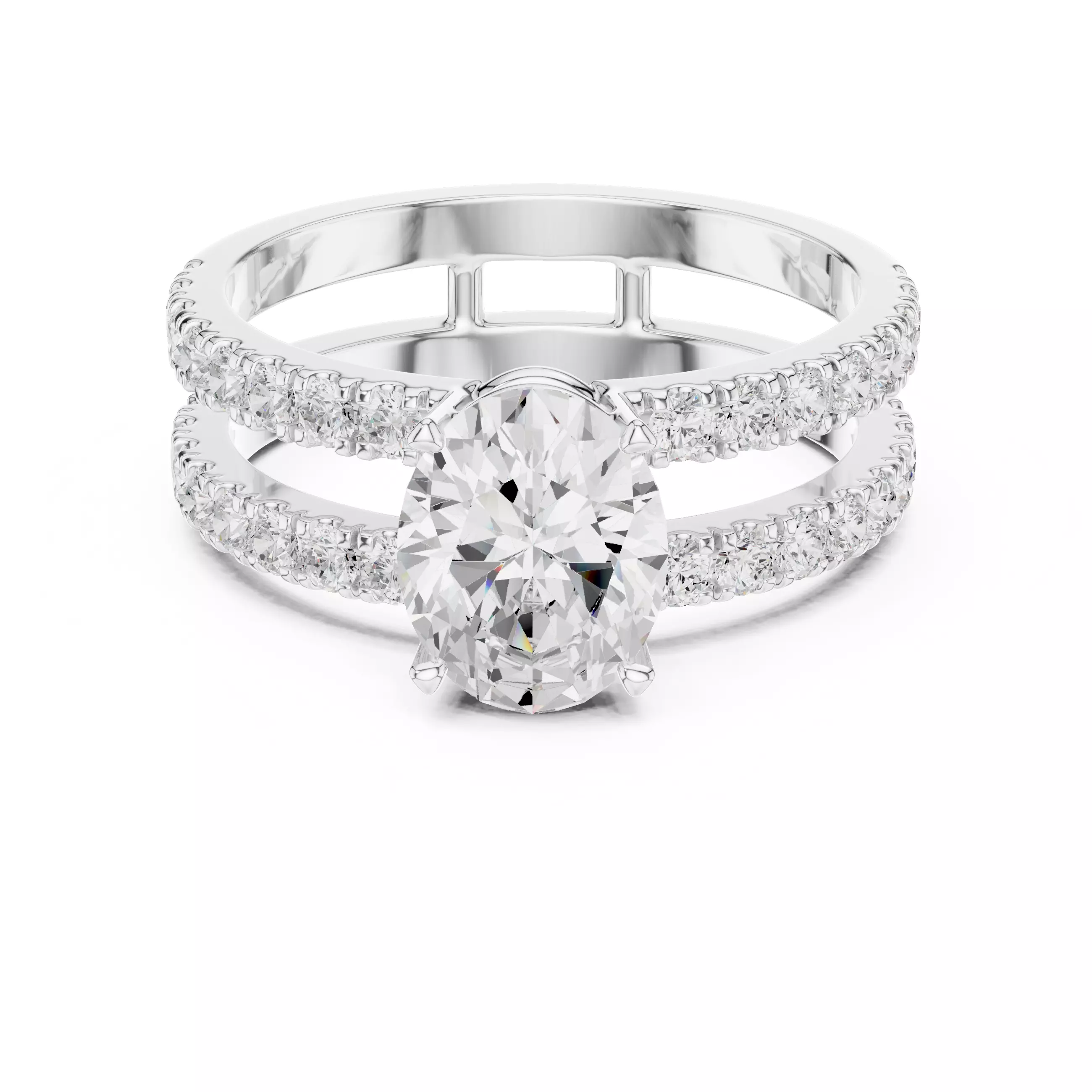 1CT Oval Cut Double Band Engagement Wedding Ring 3DM STL Video 3D print model_14