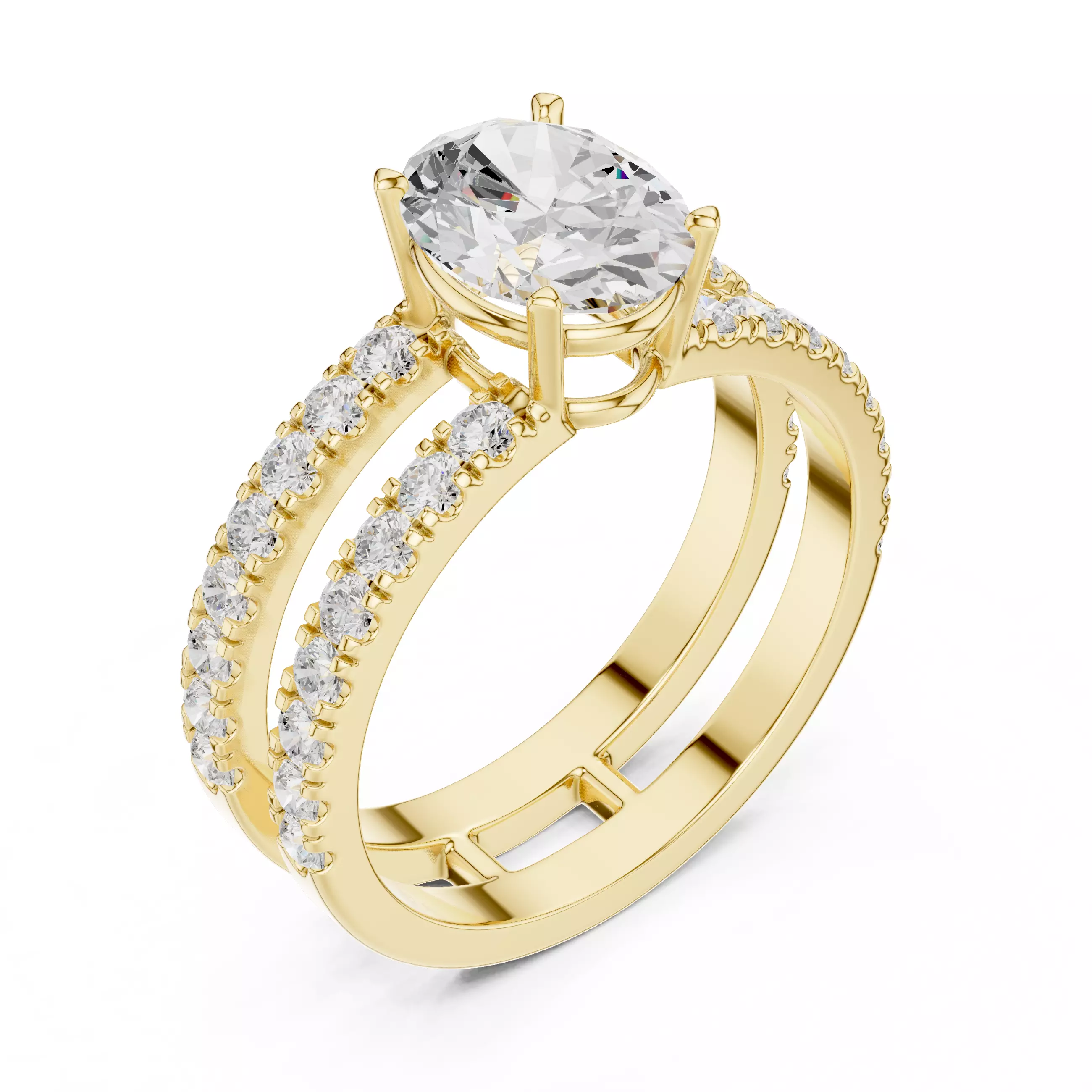 1CT Oval Cut Double Band Engagement Wedding Ring 3DM STL Video 3D print model_8