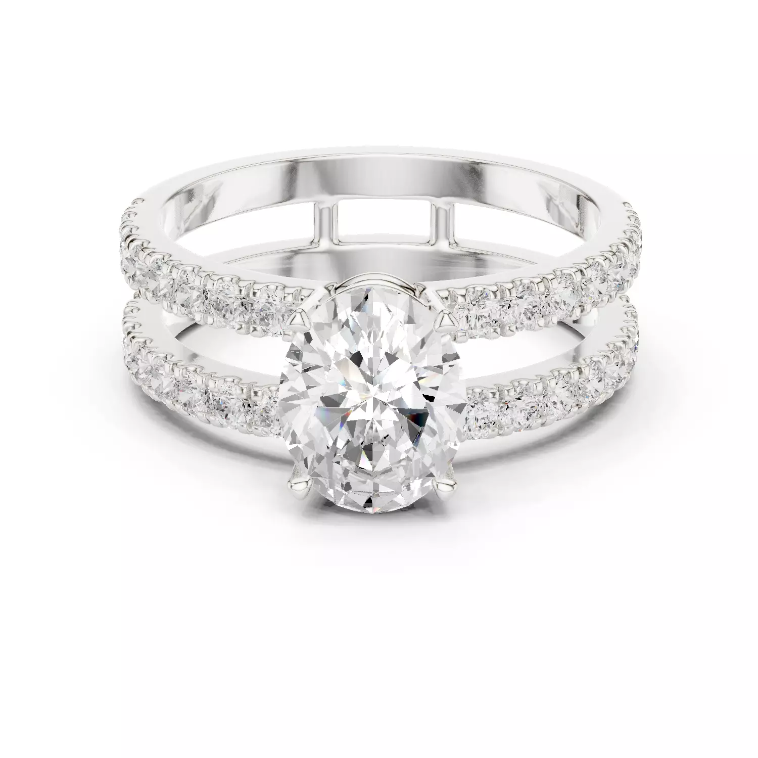 1CT Oval Cut Double Band Engagement Wedding Ring 3DM STL Video 3D print model_2