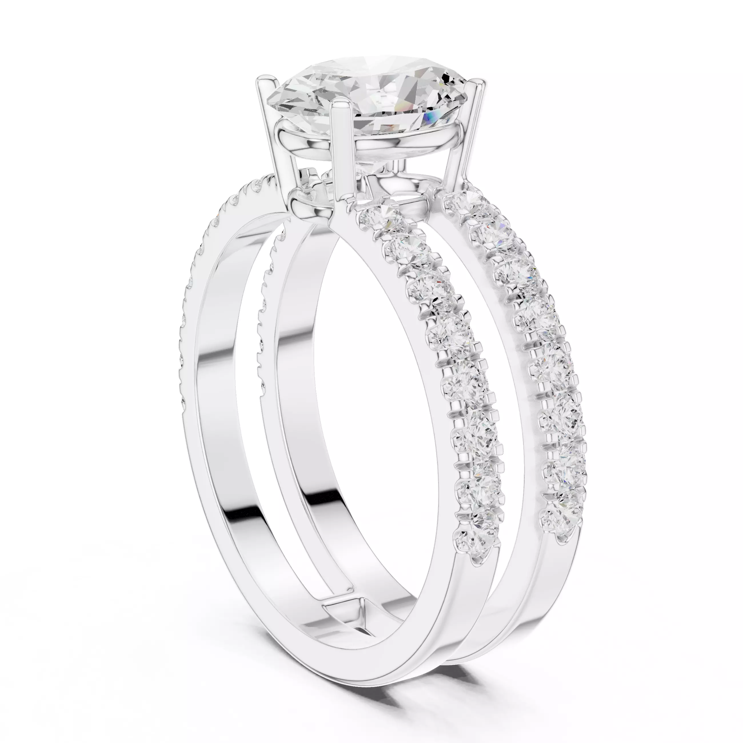 1CT Oval Cut Double Band Engagement Wedding Ring 3DM STL Video 3D print model_11