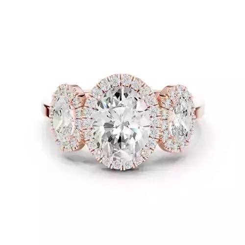 Three Stone Oval Cut Halo Diamond Engagement Ring 3DM STL Video