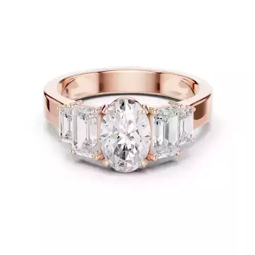 Elongated Oval-Cut and Emerald Engagement  Ring 3DM STL Video