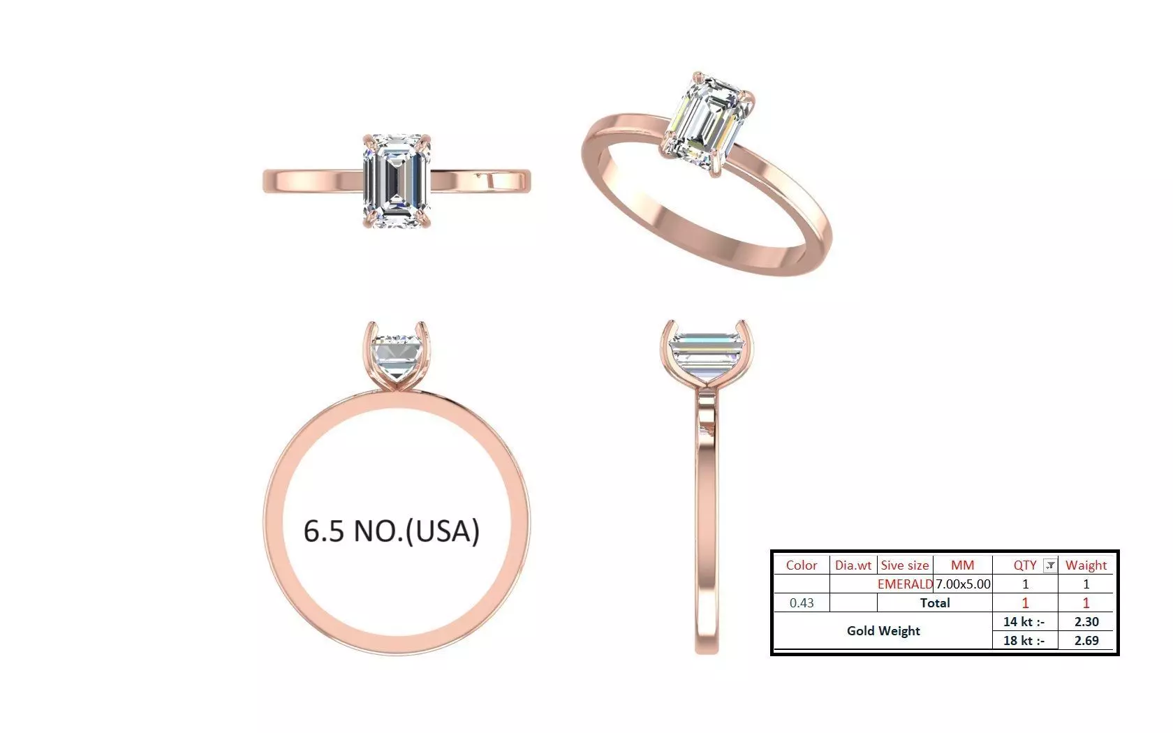 1Ct Solitaire Emerald Diamond Engagement Woman Ring 3DMSTL Video 3D print model_15