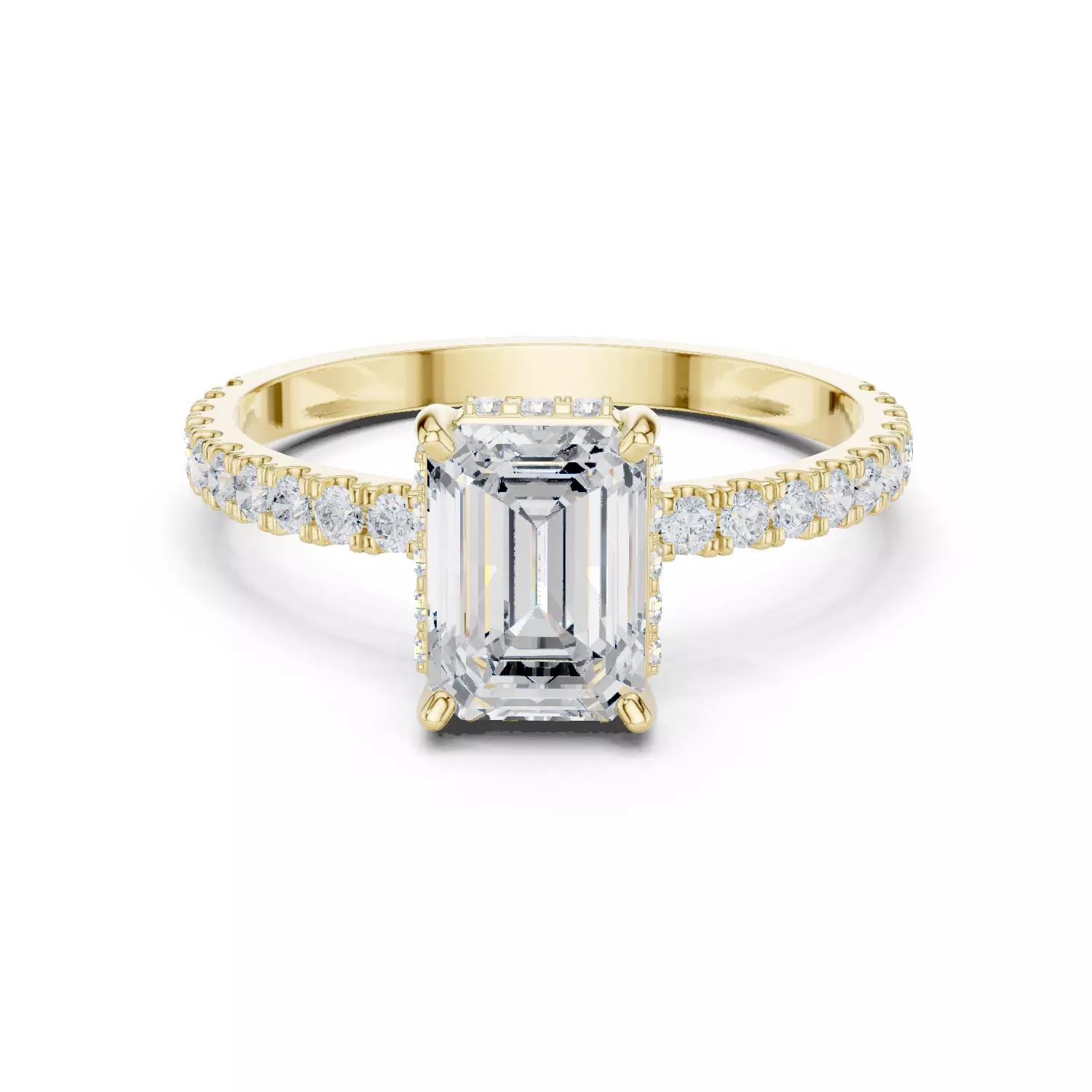 1CT Emerald Cut Hidden Halo Stone Engagement Ring 3DM STL Video 3D print model_1