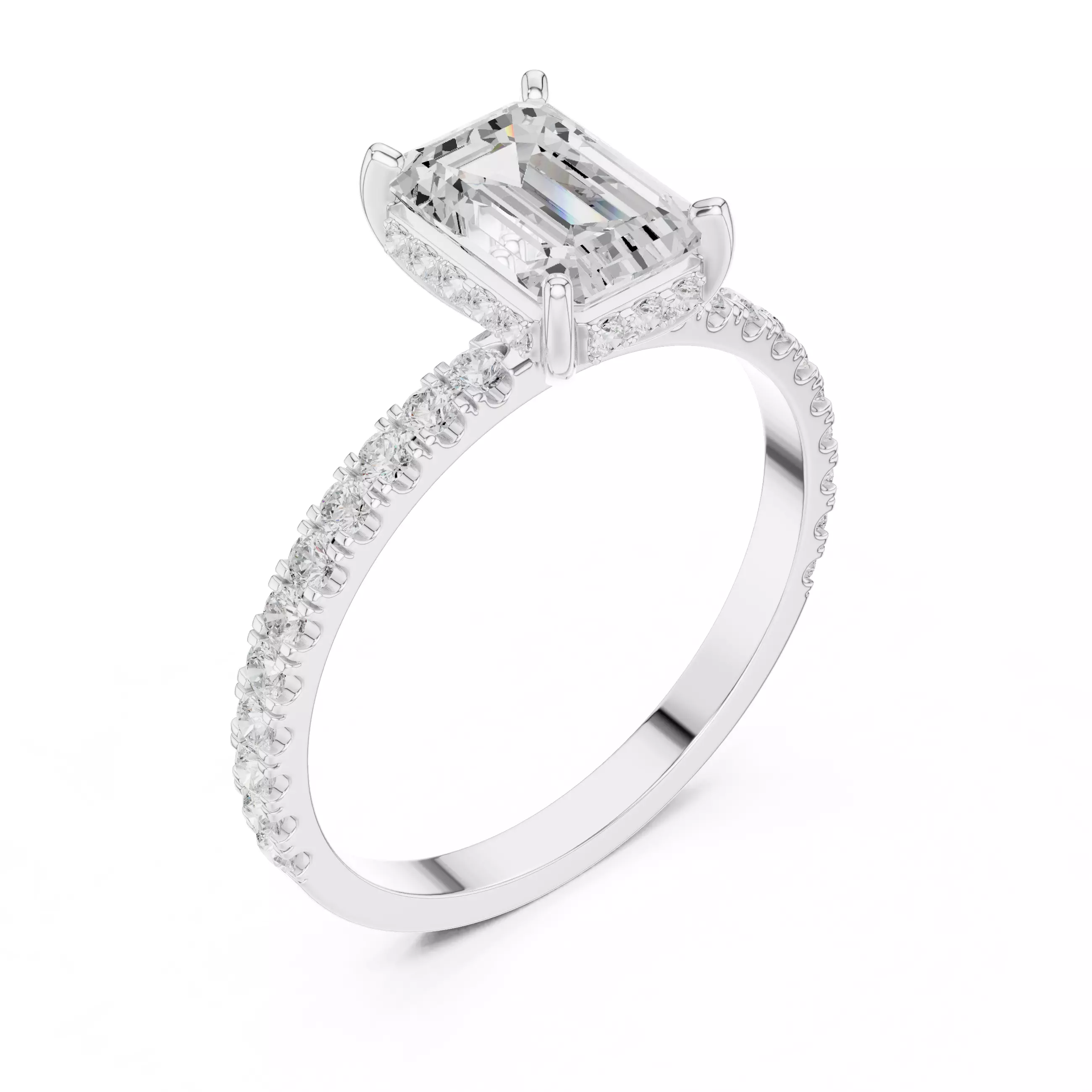 1CT Emerald Cut Hidden Halo Stone Engagement Ring 3DM STL Video 3D print model_12