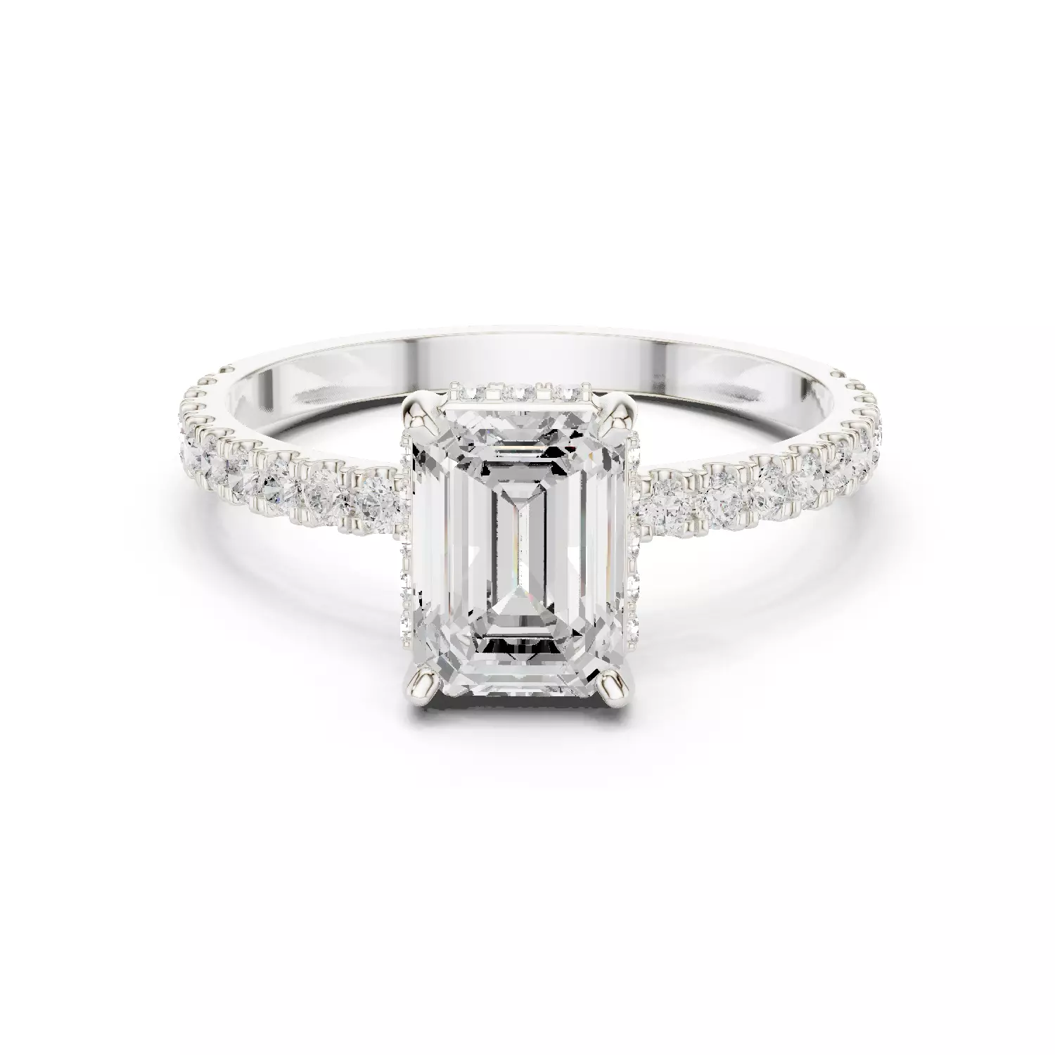 1CT Emerald Cut Hidden Halo Stone Engagement Ring 3DM STL Video 3D print model_2