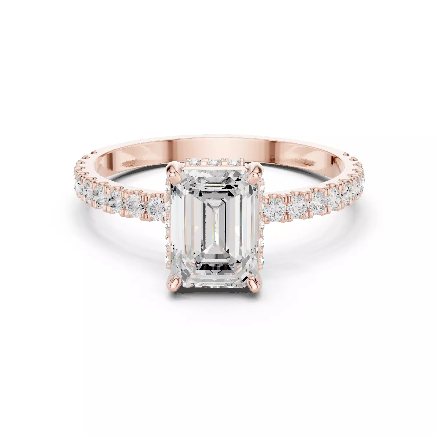 1CT Emerald Cut Hidden Halo Stone Engagement Ring 3DM STL Video 3D print model_0