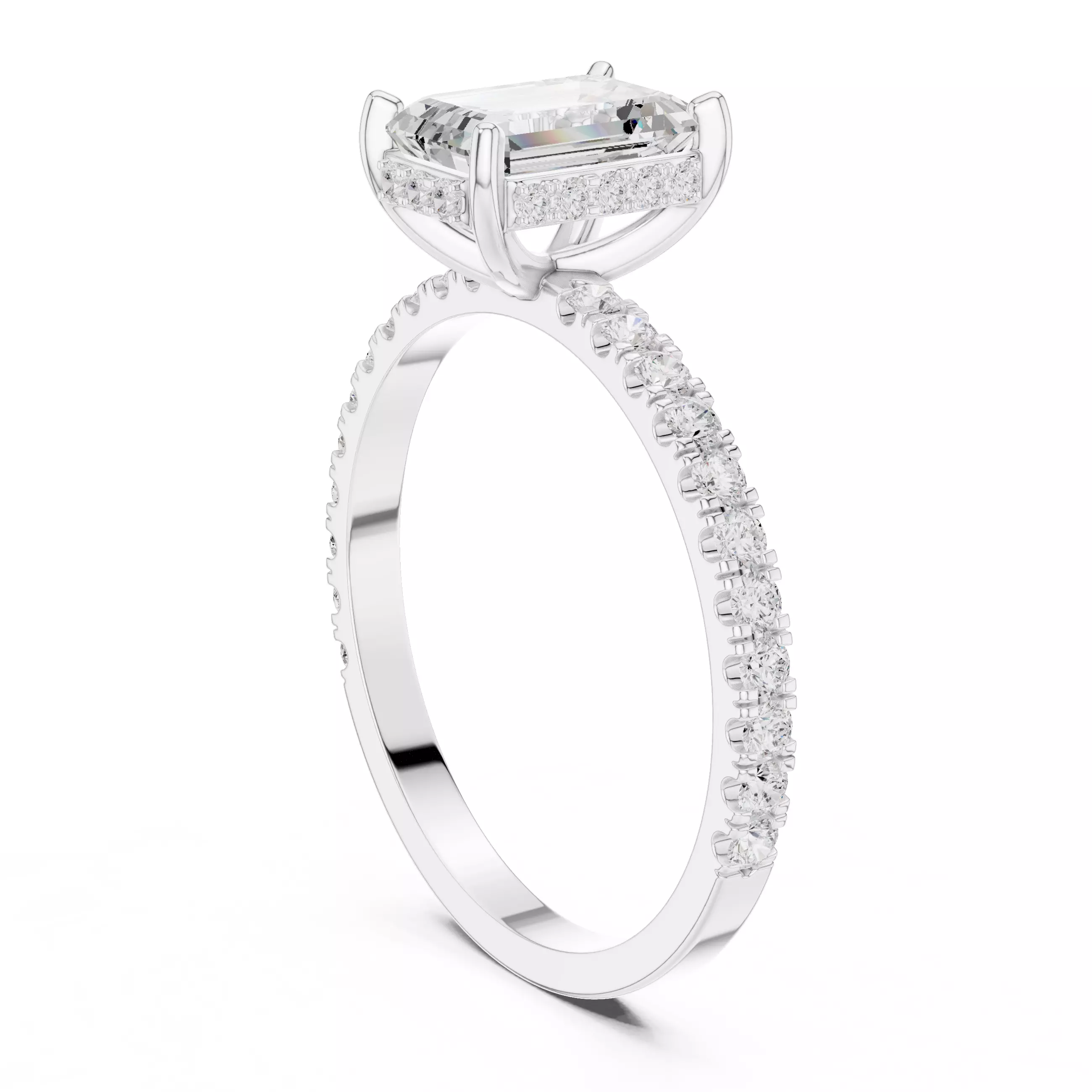 1CT Emerald Cut Hidden Halo Stone Engagement Ring 3DM STL Video 3D print model_11