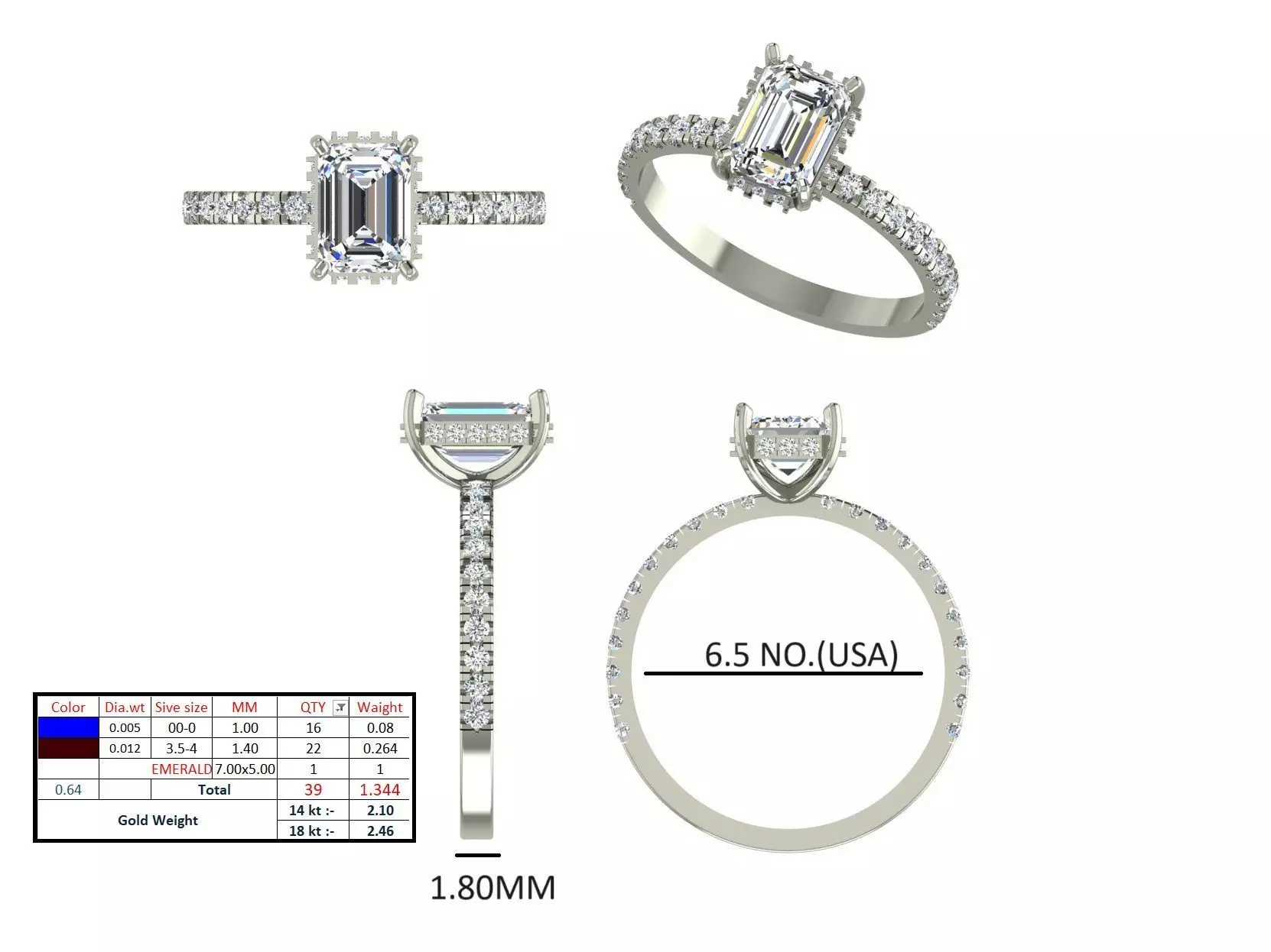 1CT Emerald Cut Hidden Halo Stone Engagement Ring 3DM STL Video 3D print model_15