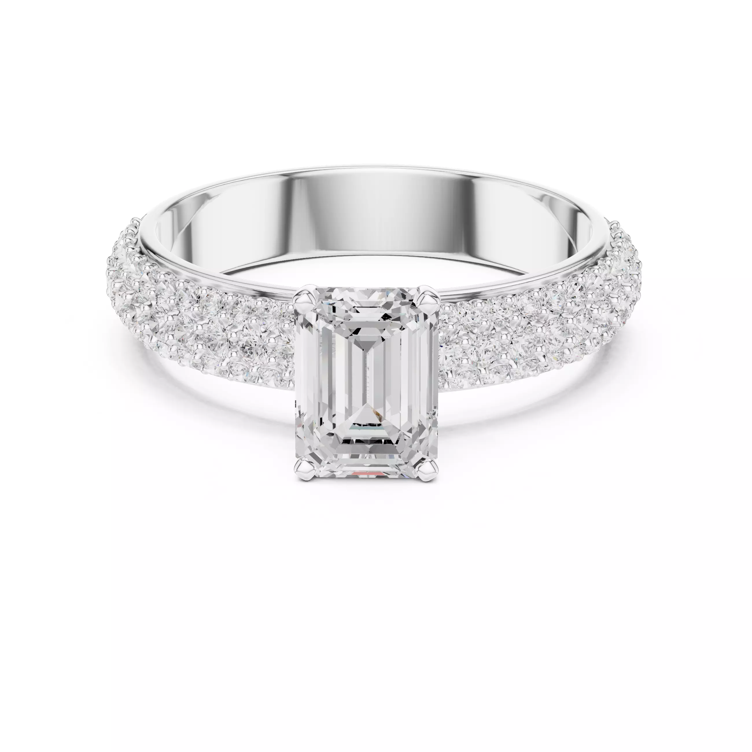 1CT Emerald and Round Cut Cluster Stone Shank Ring 3DM STL Video 3D print model_14