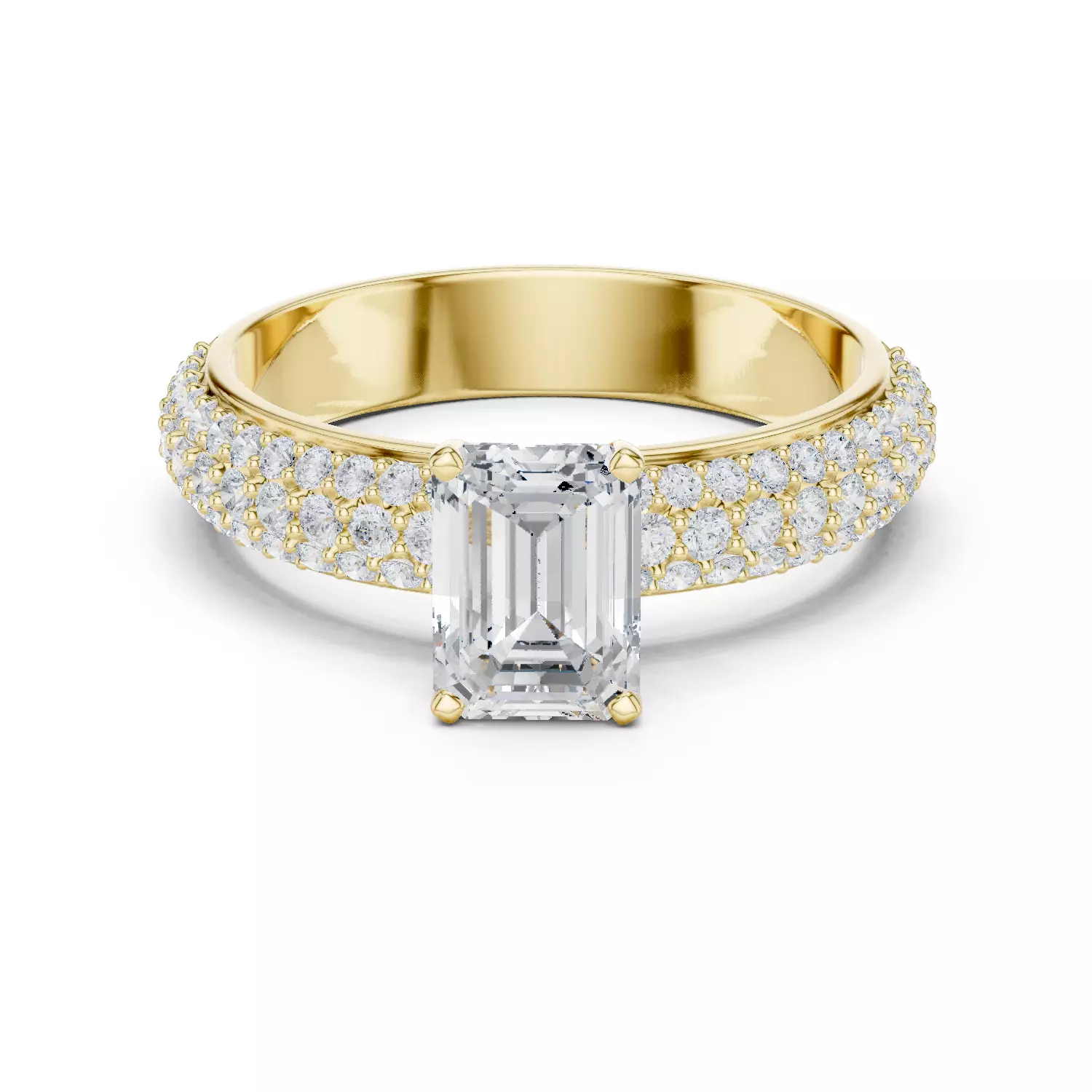 1CT Emerald and Round Cut Cluster Stone Shank Ring 3DM STL Video 3D print model_1