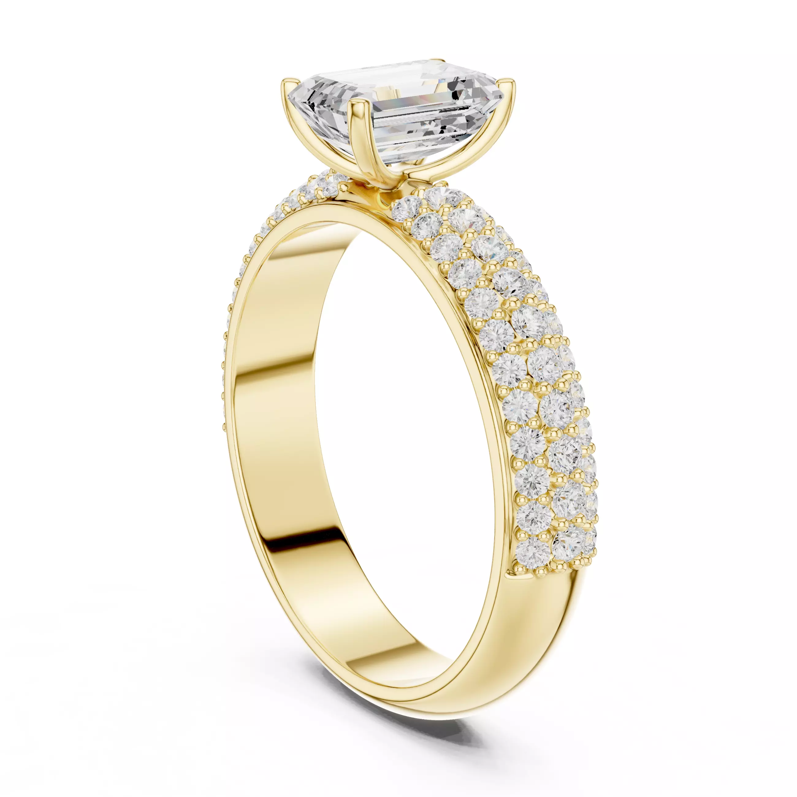 1CT Emerald and Round Cut Cluster Stone Shank Ring 3DM STL Video 3D print model_7