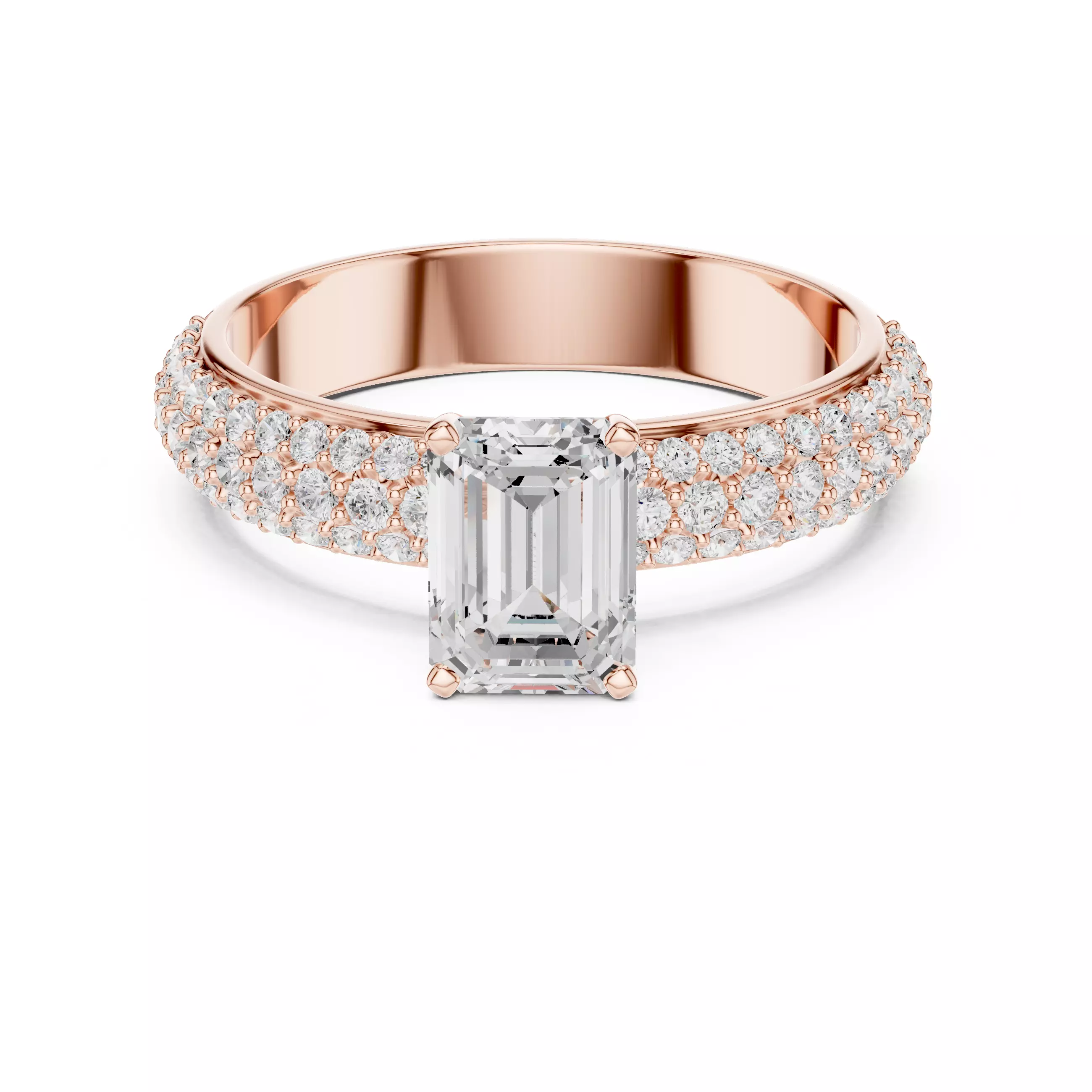 1CT Emerald and Round Cut Cluster Stone Shank Ring 3DM STL Video 3D print model_6