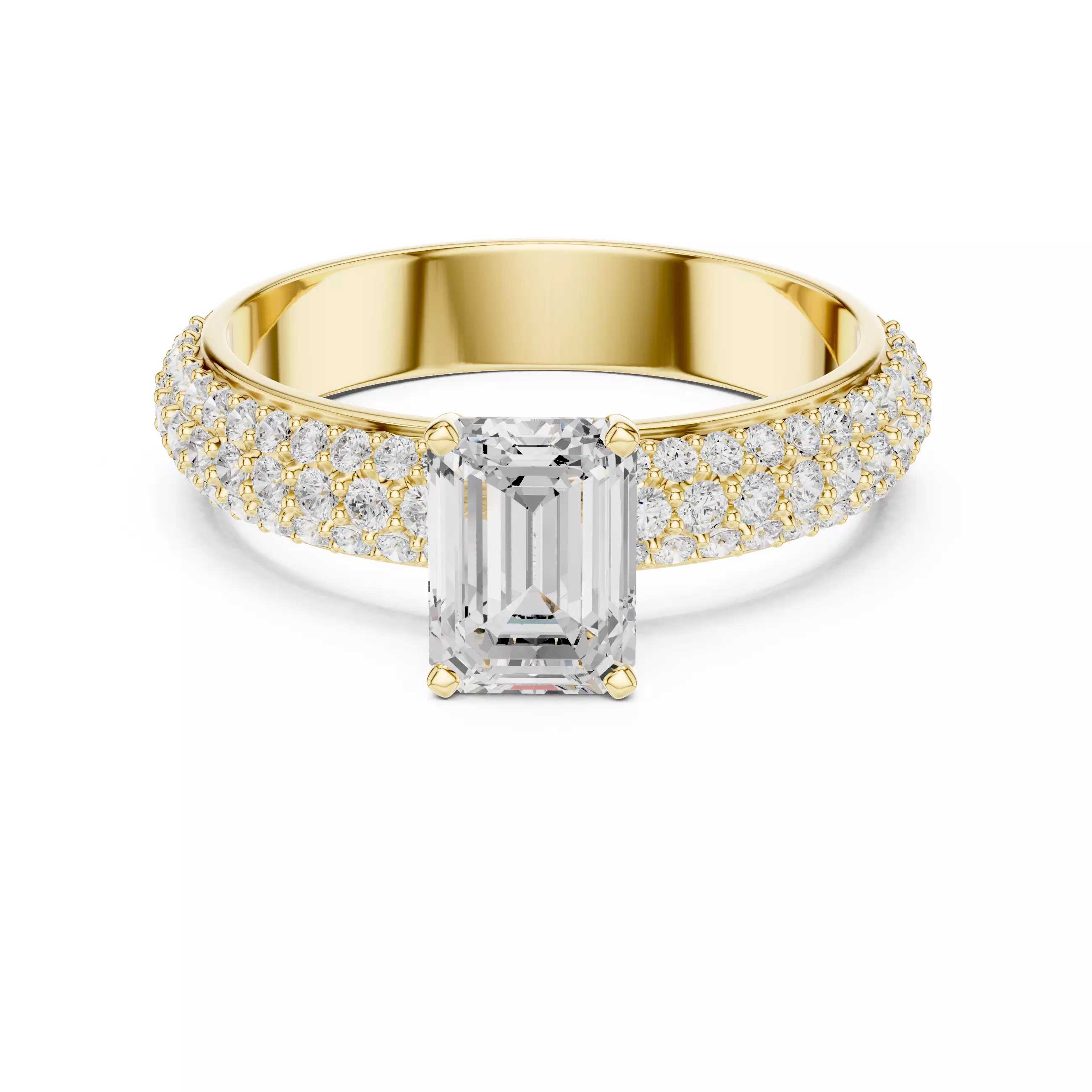 1CT Emerald and Round Cut Cluster Stone Shank Ring 3DM STL Video 3D print model_10