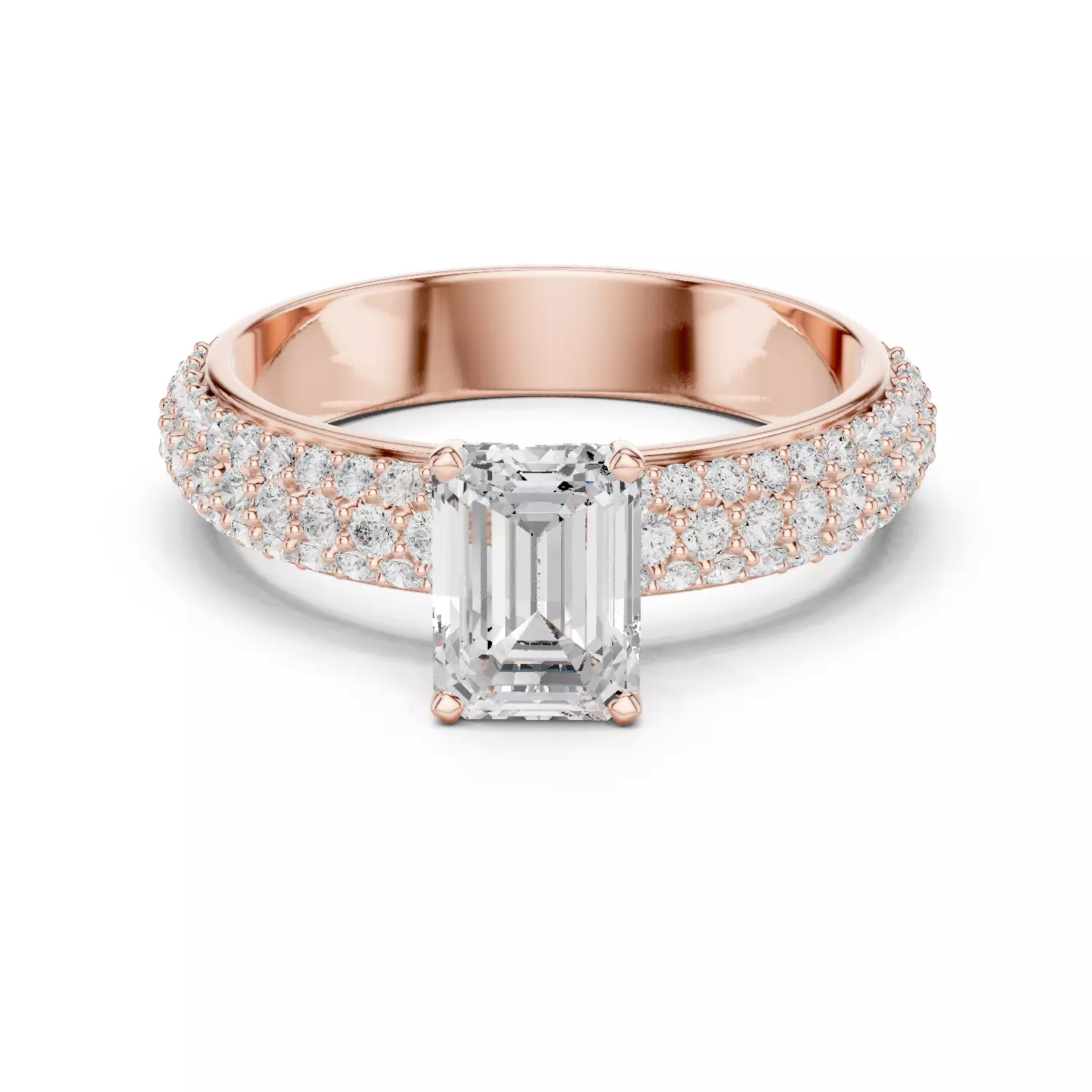 1CT Emerald and Round Cut Cluster Stone Shank Ring 3DM STL Video 3D print model_0