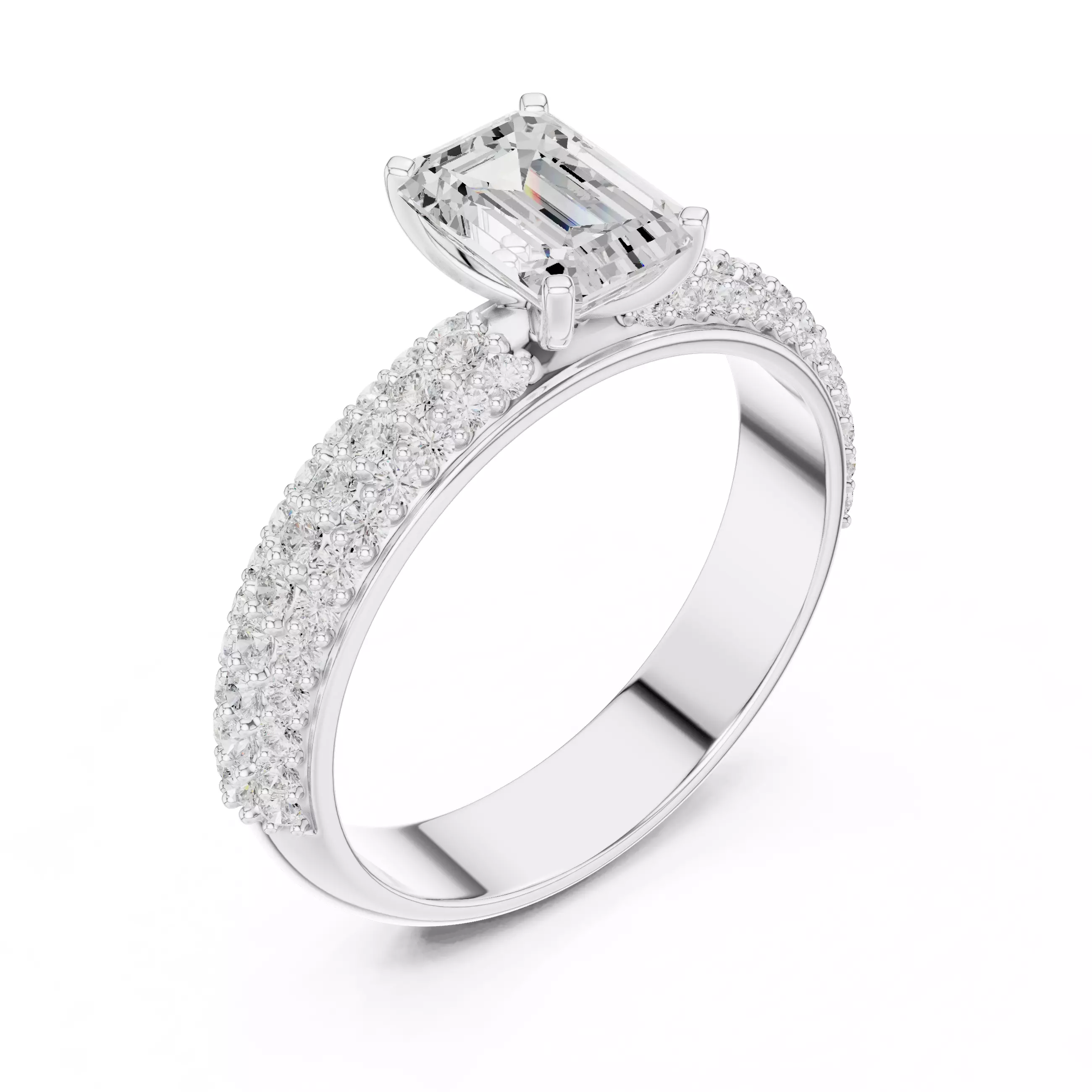 1CT Emerald and Round Cut Cluster Stone Shank Ring 3DM STL Video 3D print model_13