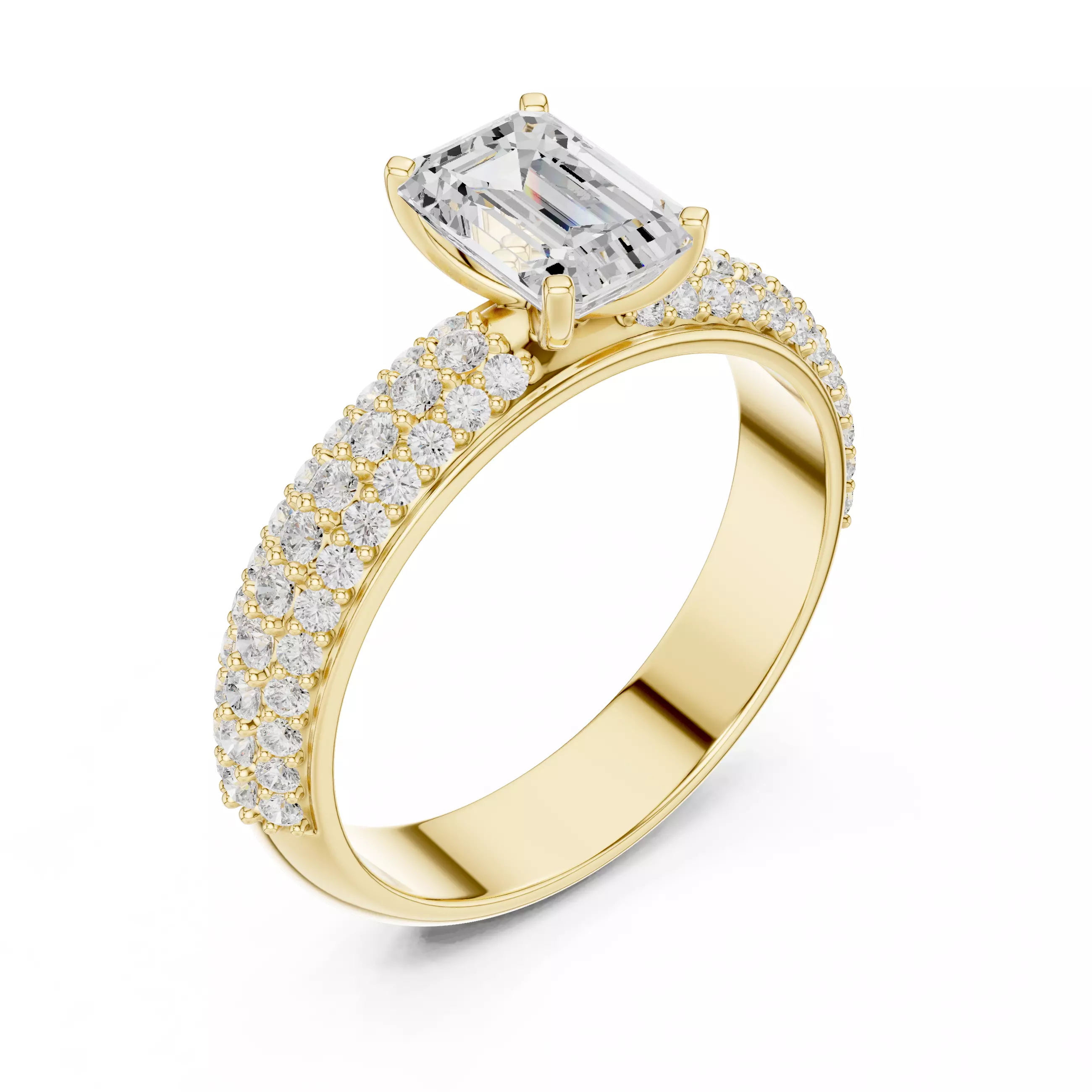 1CT Emerald and Round Cut Cluster Stone Shank Ring 3DM STL Video 3D print model_8