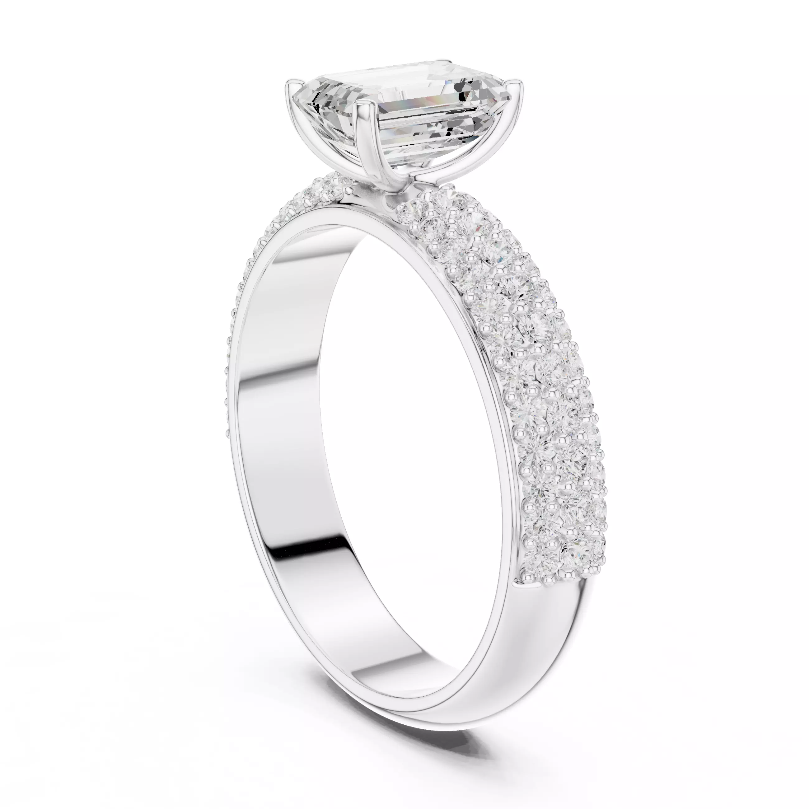 1CT Emerald and Round Cut Cluster Stone Shank Ring 3DM STL Video 3D print model_12