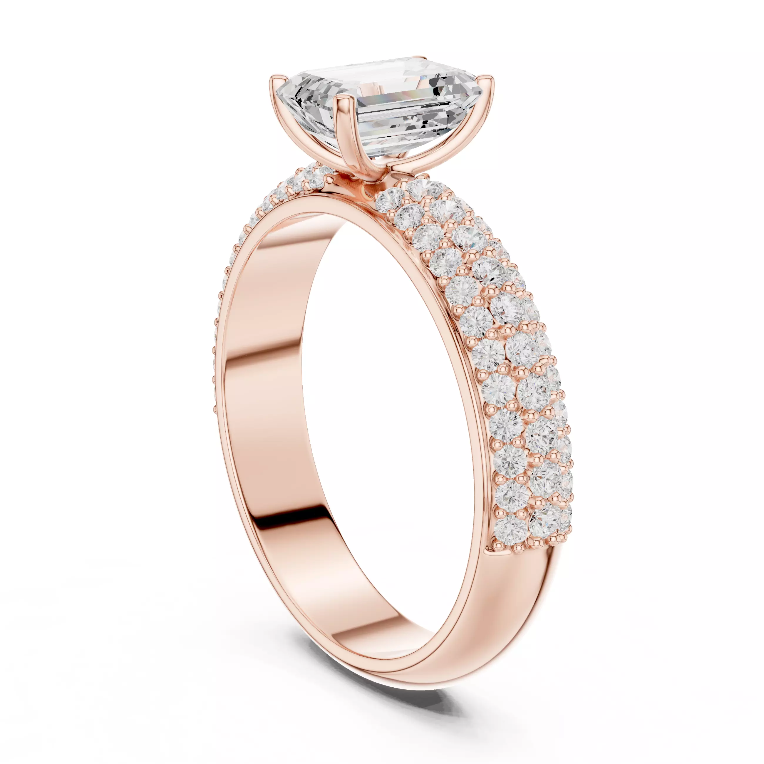 1CT Emerald and Round Cut Cluster Stone Shank Ring 3DM STL Video 3D print model_3